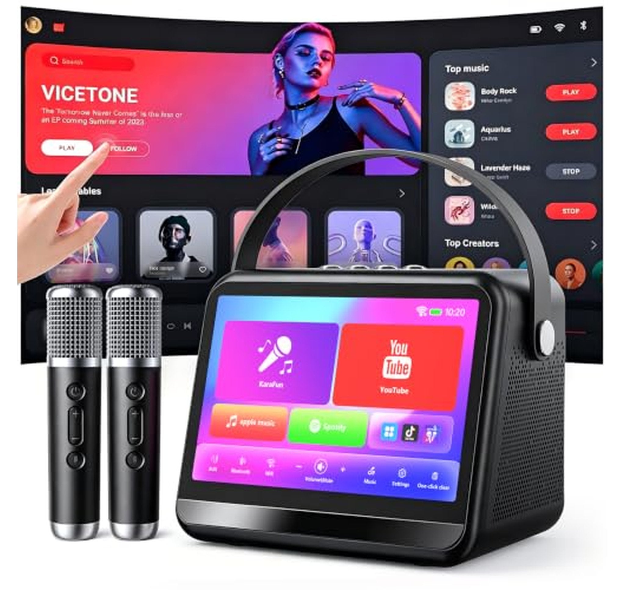 Portable Karaoke Machine with Screen and Wireless Microphones