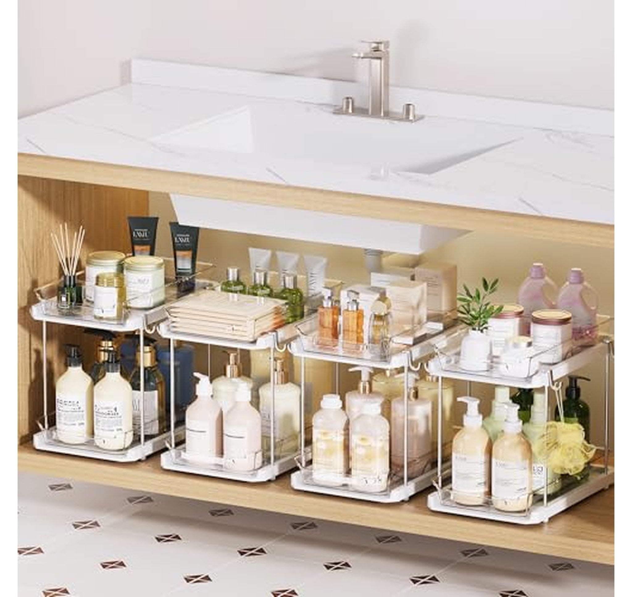 4 Pack Under Sink 2-Tier Sliding Organizers
