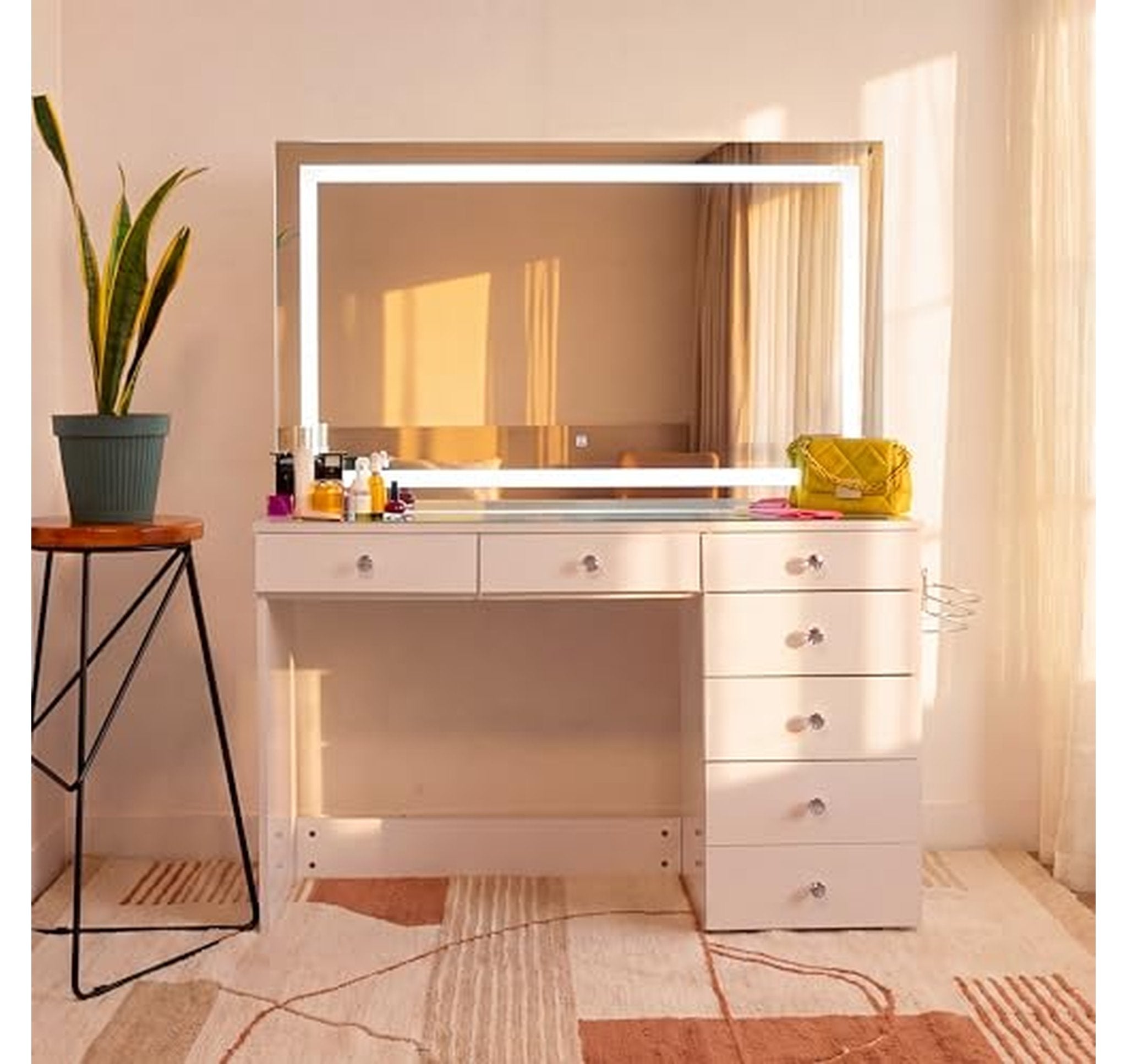 LED Vanity Desk with Mirror, Drawers, Power and Speakers