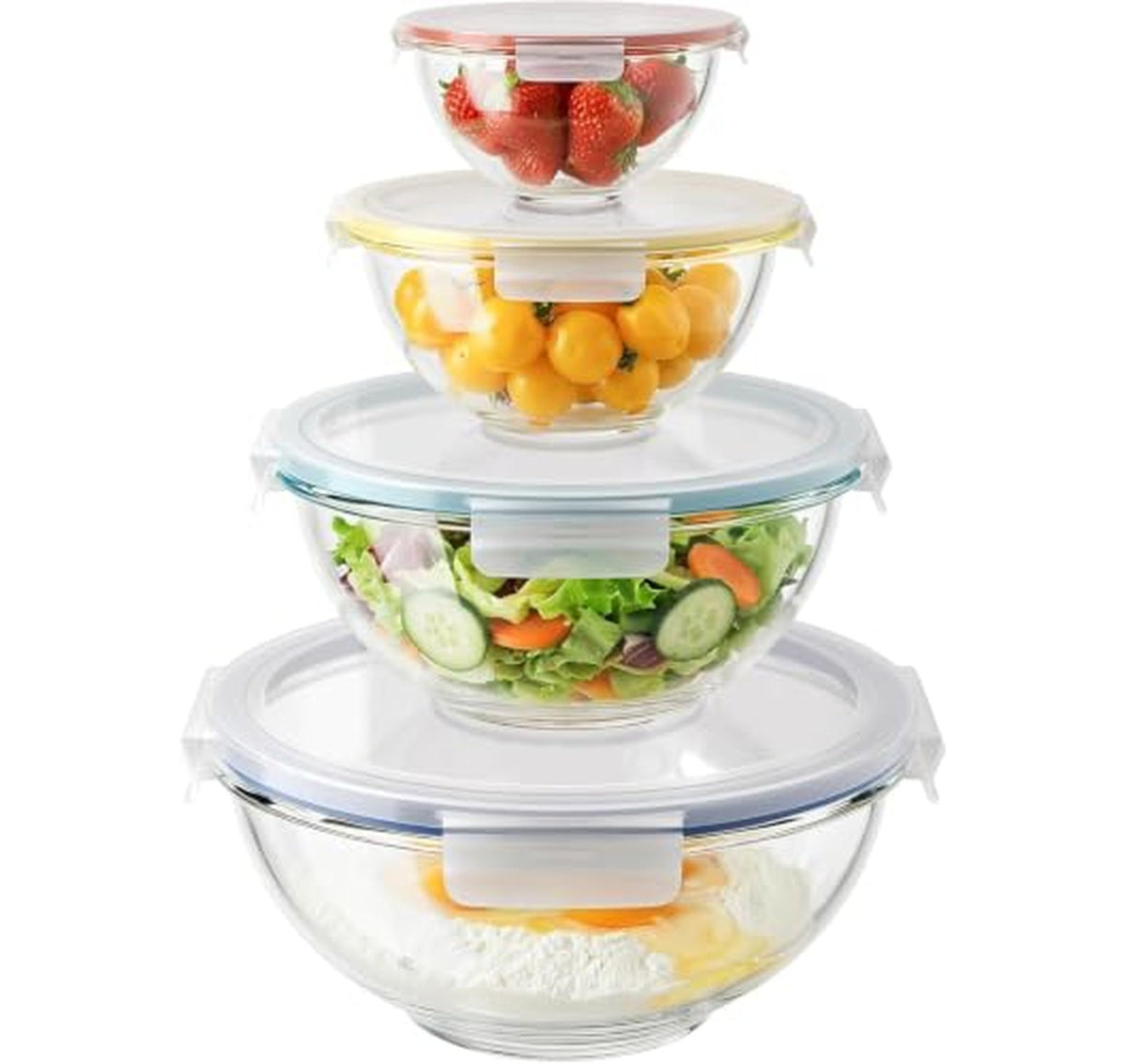 4 Pack Nesting Glass Mixing Bowls with Lids