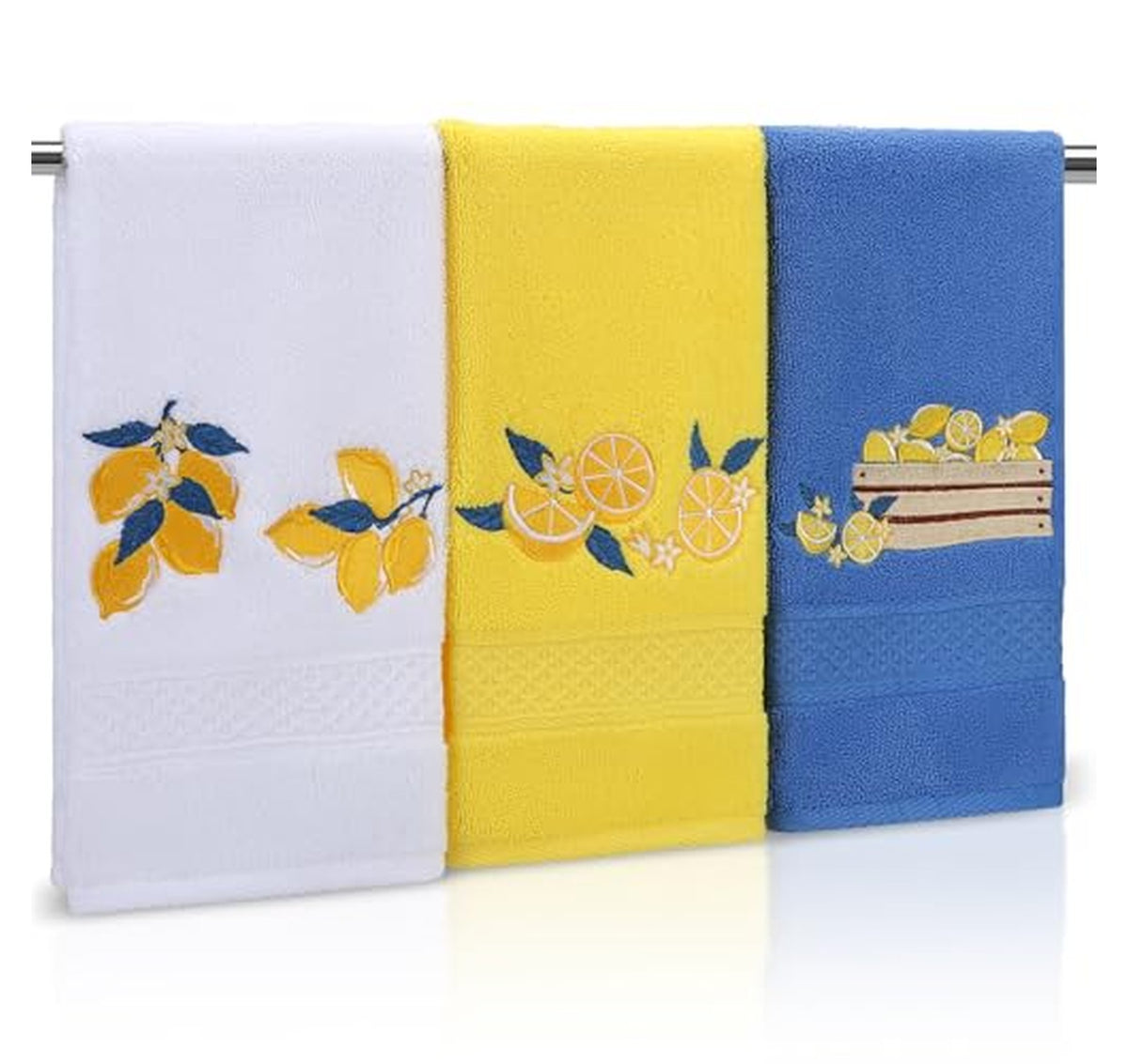 3 Pack Embroidered Lemon Cotton Hand Towels