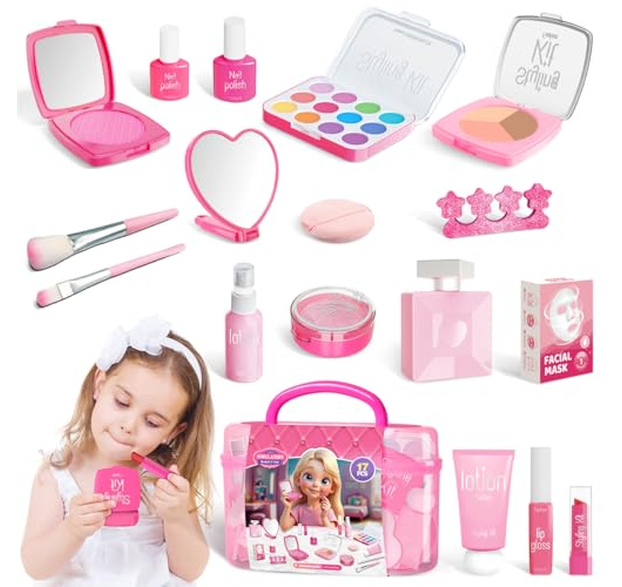 Kids Pretend Makeup Kit Toy Set with Case