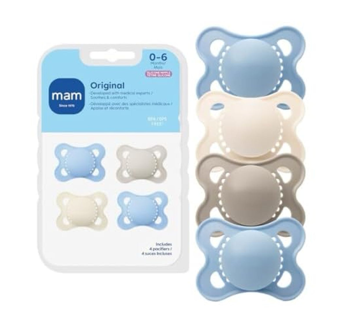 4 Pack MAM Original Silicone Baby Pacifiers