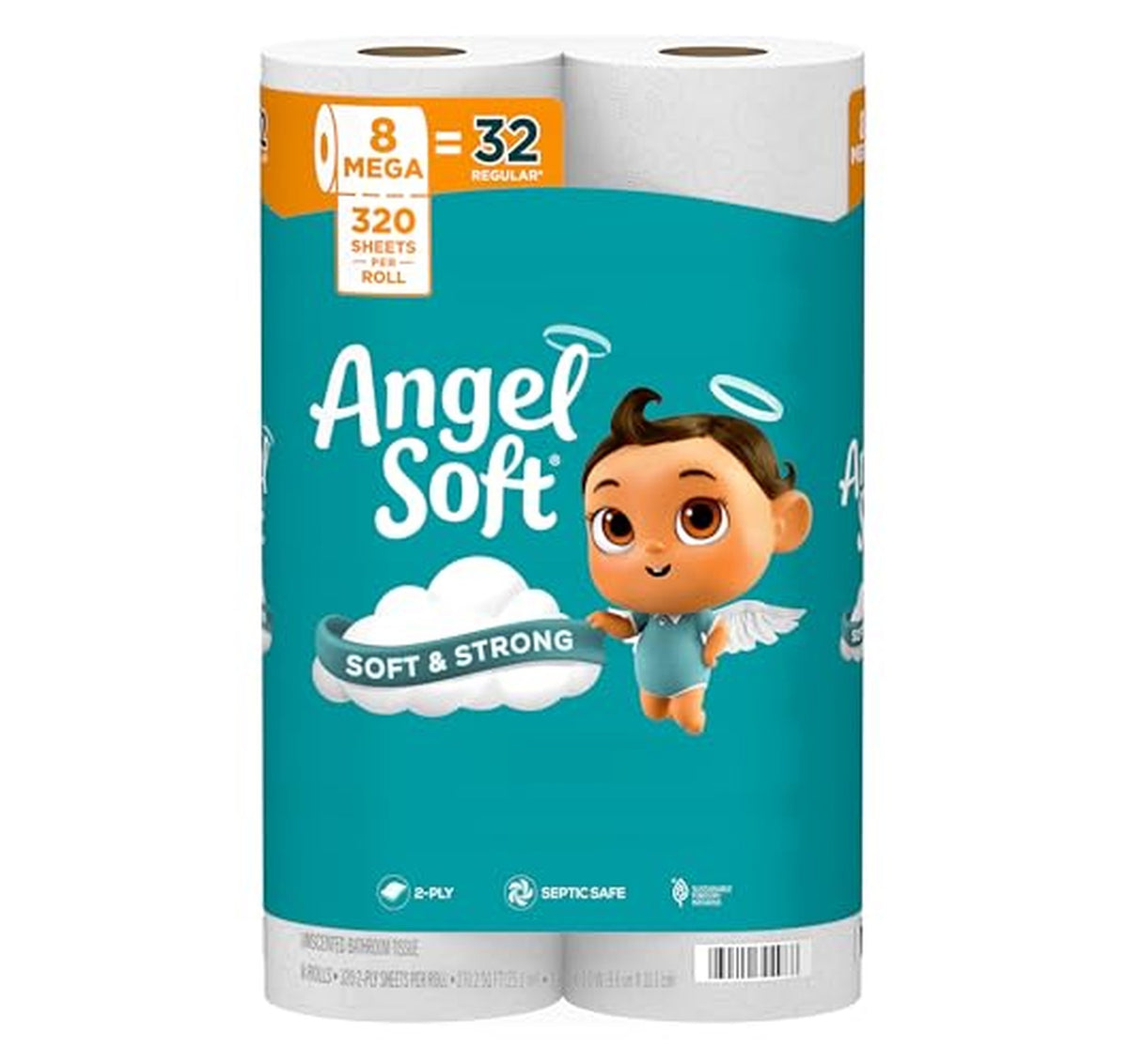 8 Mega Rolls Angel Soft Toilet Paper Tissue