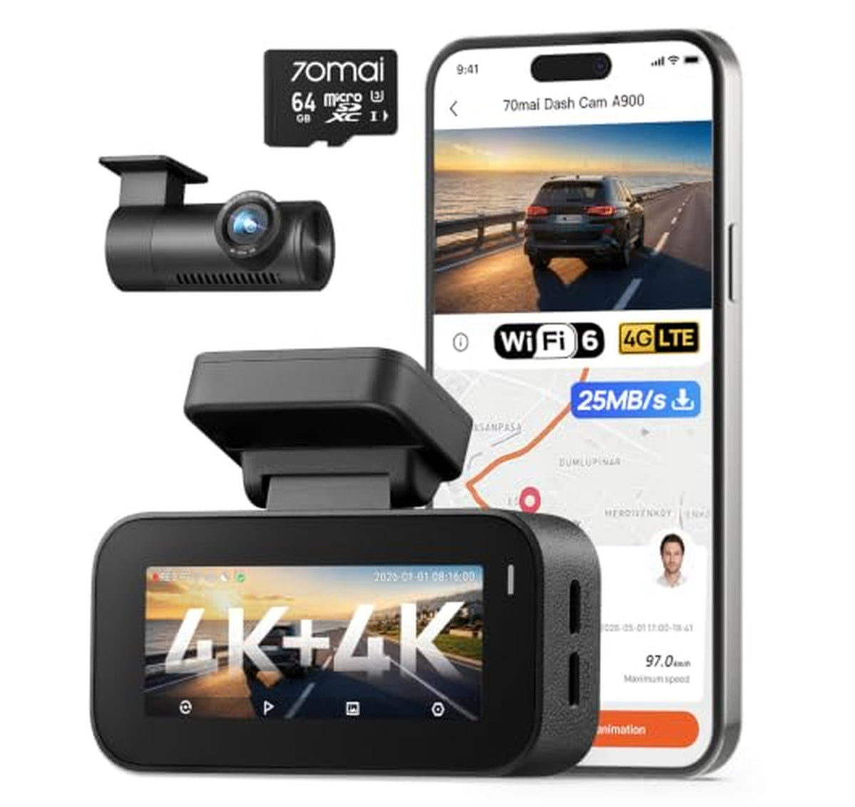 70mai A900 4K Dual Front and Rear Dash Cam