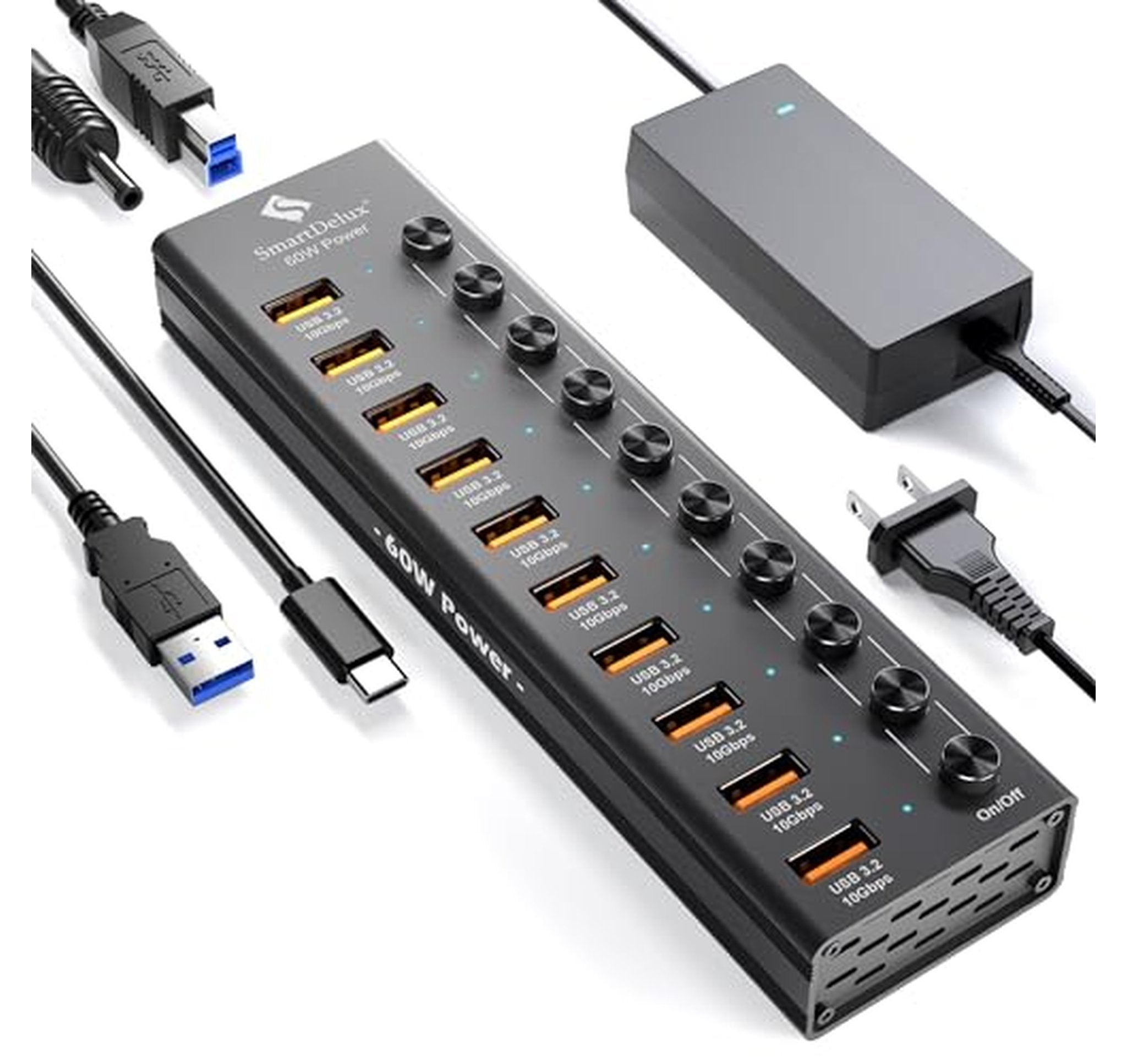 10Gbps Powered USB 3.2 Hub with 10 Ports