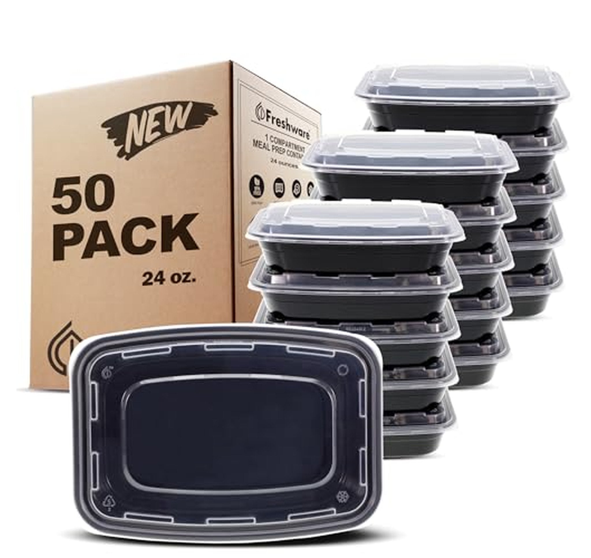 50 Pack Freshware 24 oz Meal Prep Containers