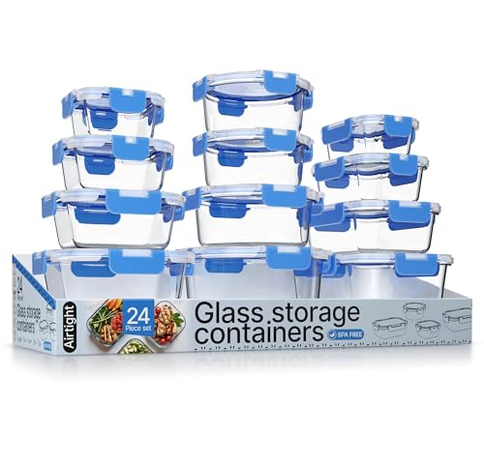 24 Piece Glass Food Storage Containers with Lids