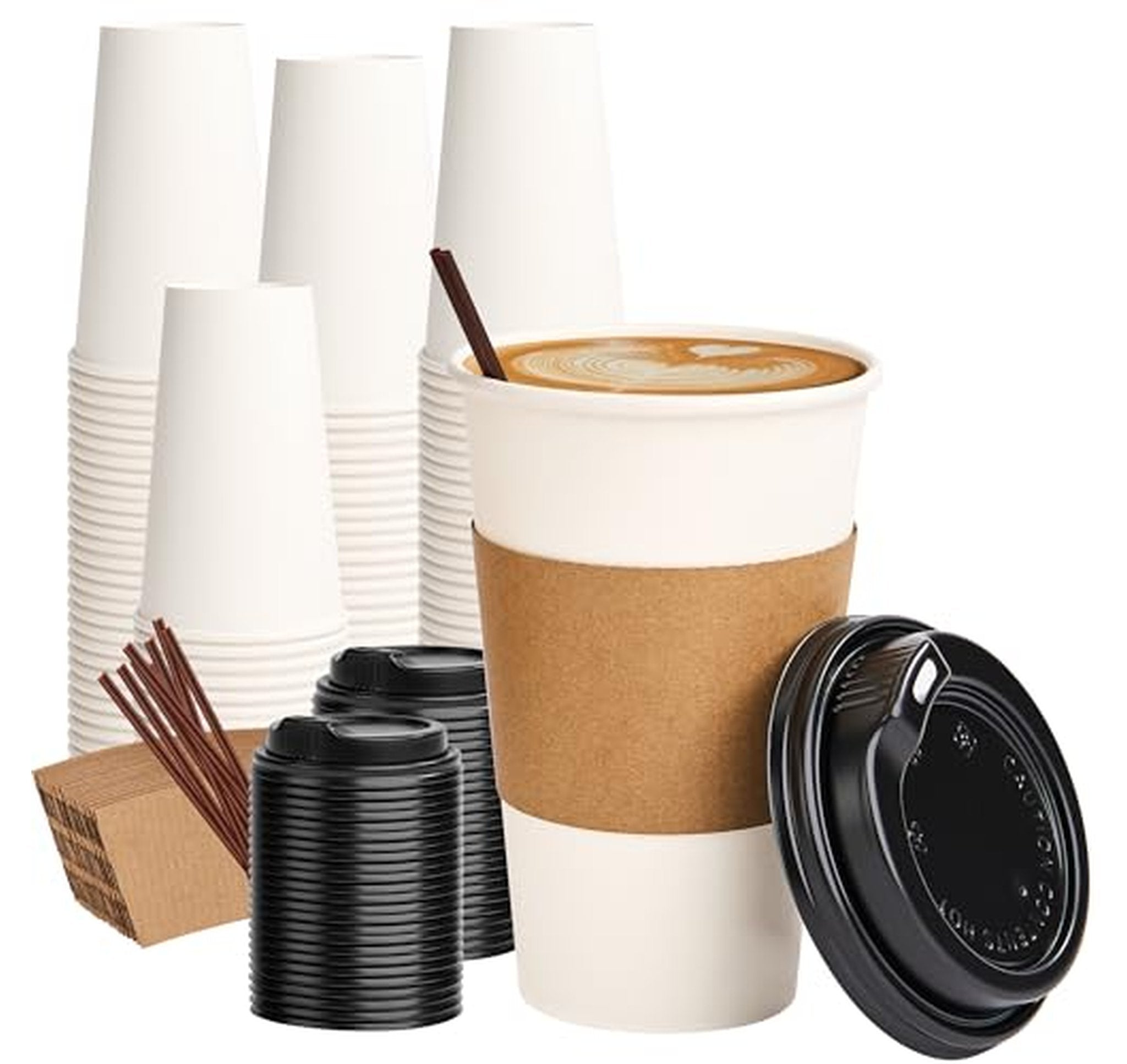 100 Pack 16 oz Disposable Coffee Cups with Lids