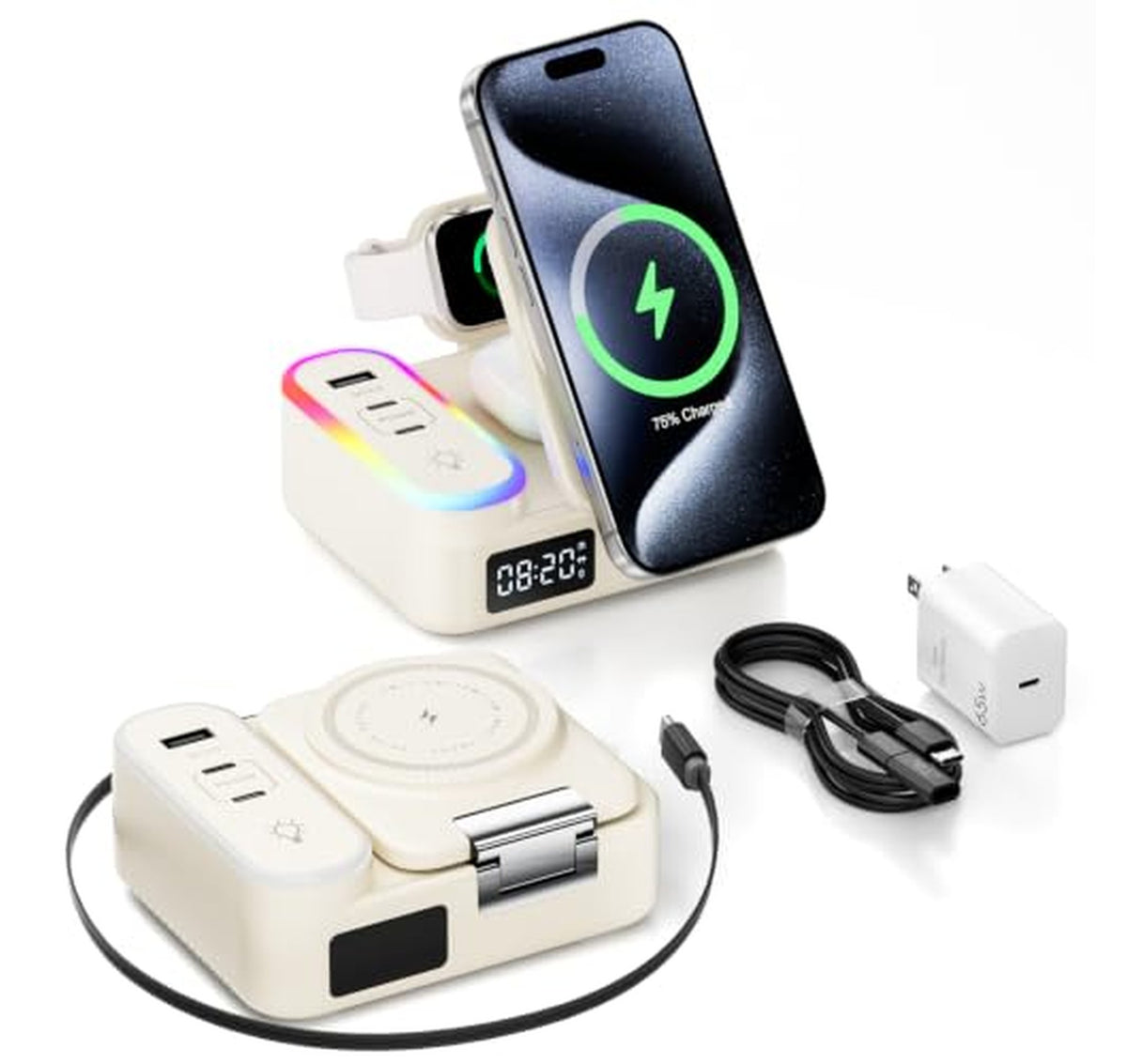 8-in-1 Foldable Wireless Charging Station with Clock