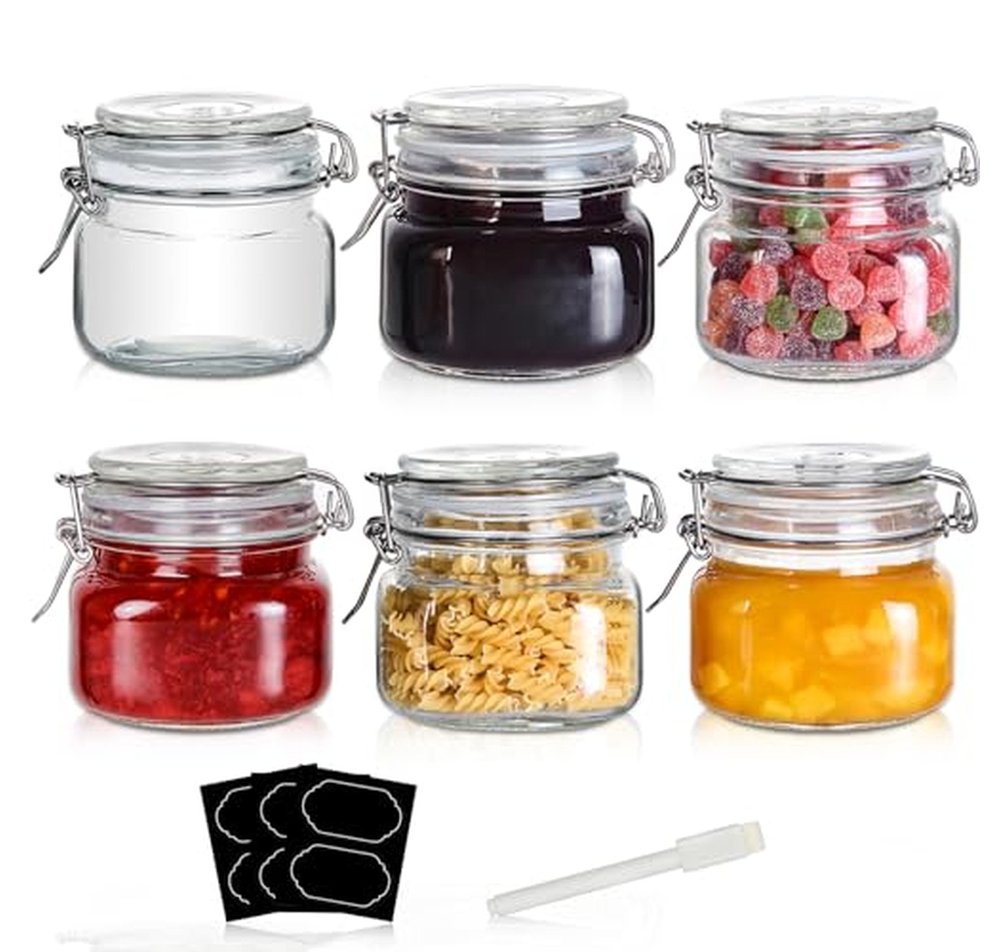 6 Pack 16oz Airtight Glass Food Storage Jars