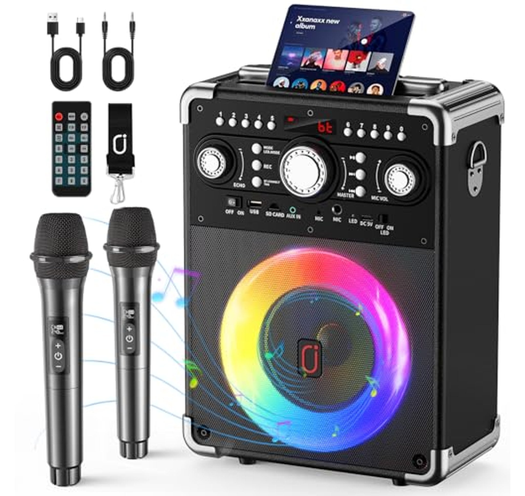Bluetooth Karaoke Speaker with 2 Wireless Microphones
