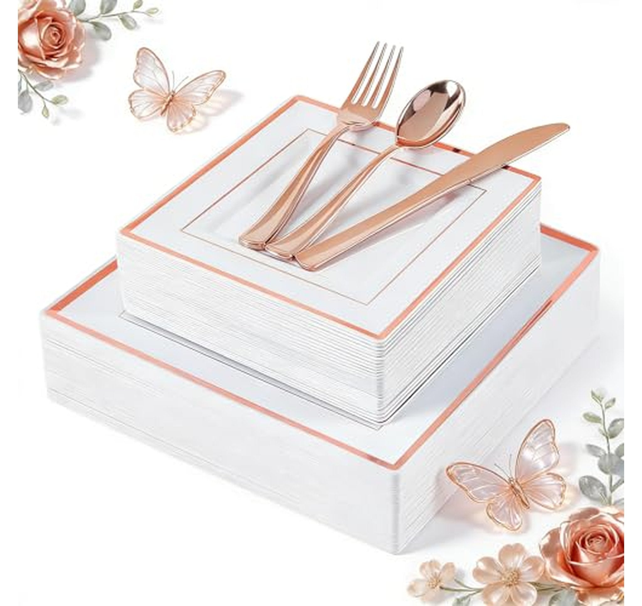 125 Count Disposable Plastic Plates and Silverware Set
