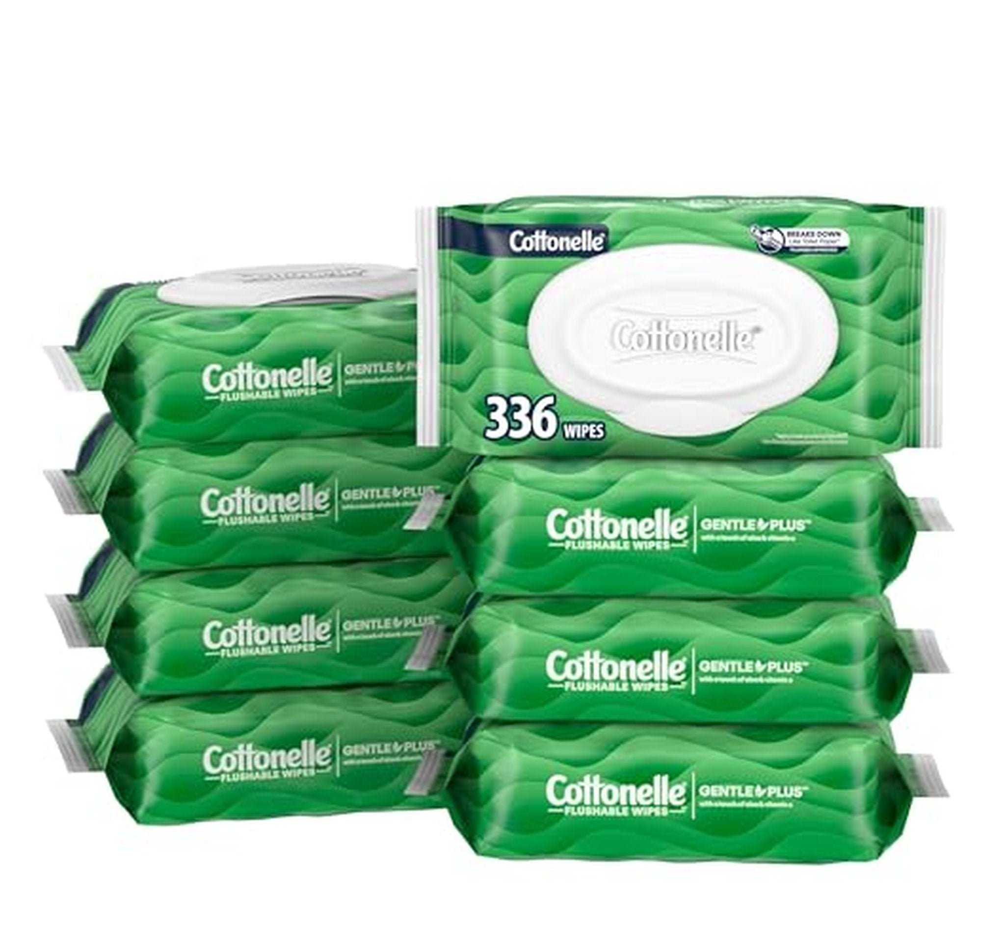 8 Pack Cottonelle GentlePlus Flushable Wipes 336 Count
