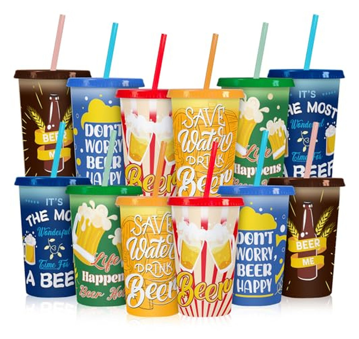 12 Pack Color Changing Beer Quote Plastic Cups 12oz
