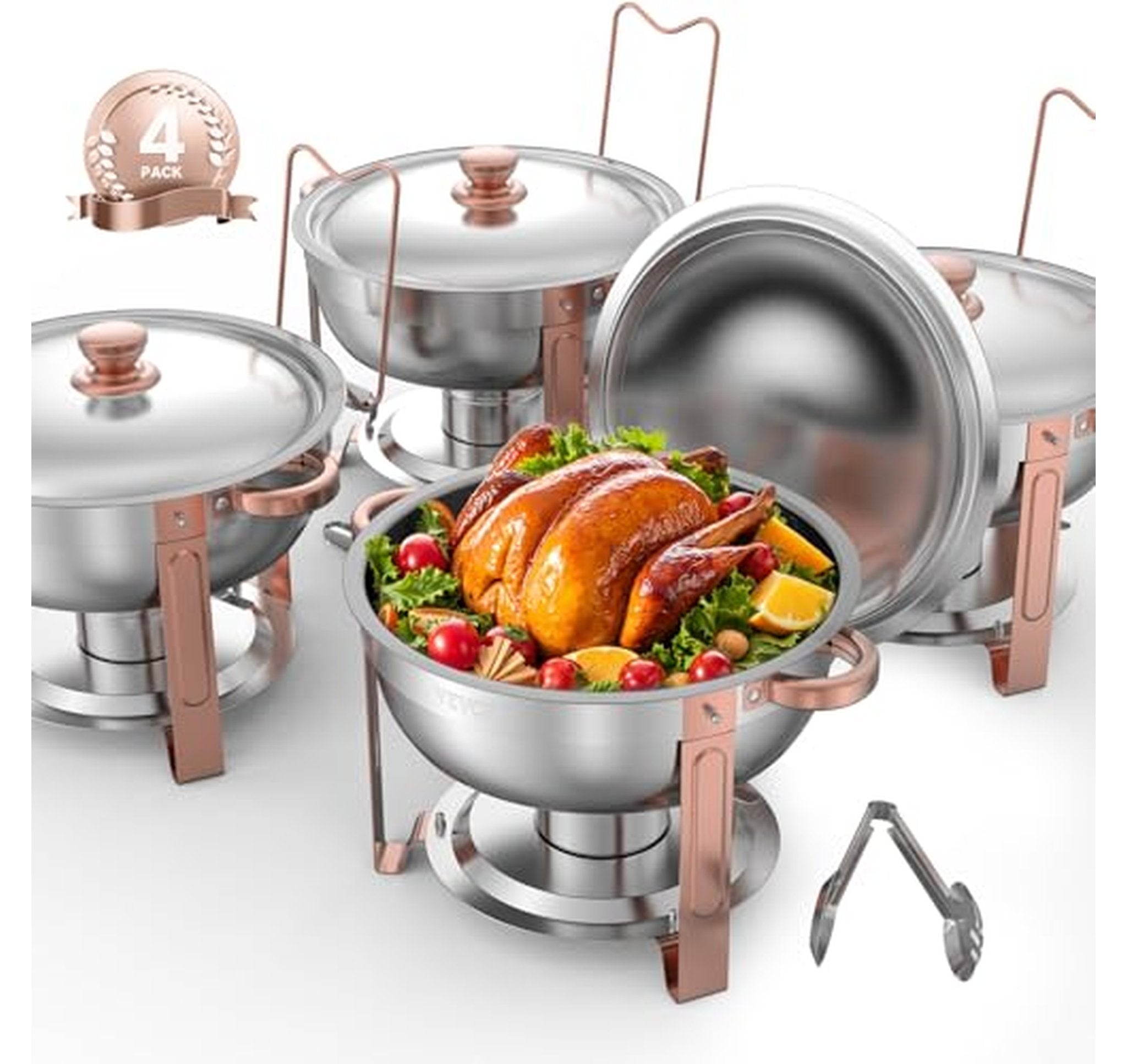 4 Pack 5 Qt Stainless Steel Chafing Dishes