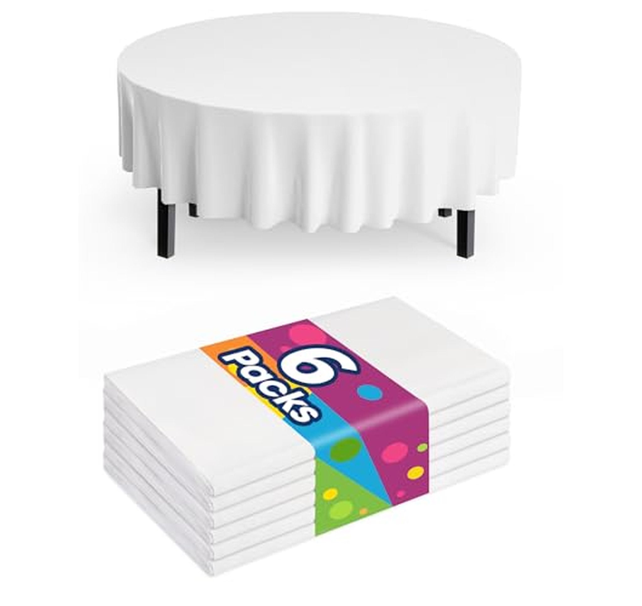 6 Pack Disposable Round Plastic Tablecloths