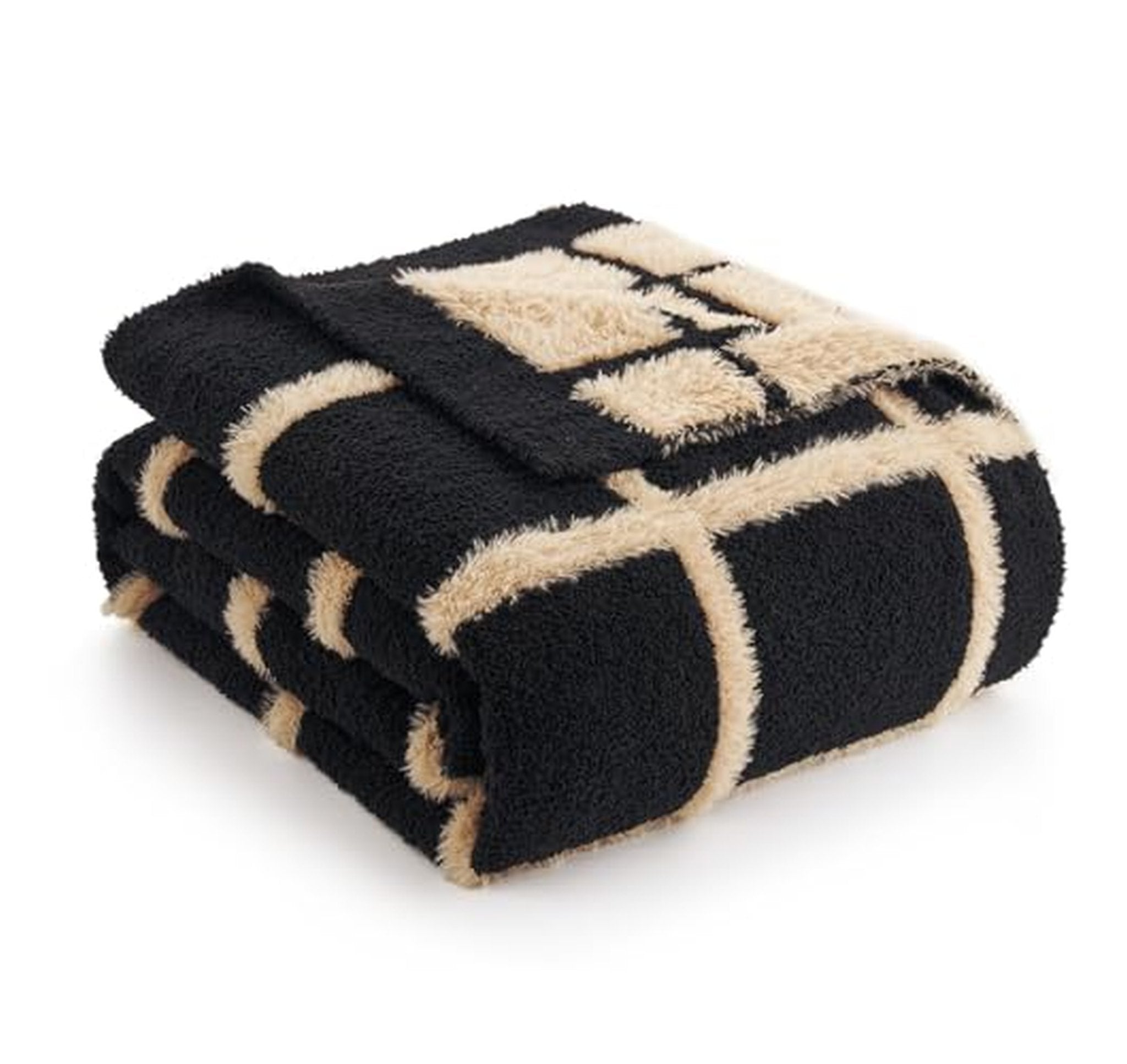 Checkered Knit Fuzzy Throw Blanket for Couch