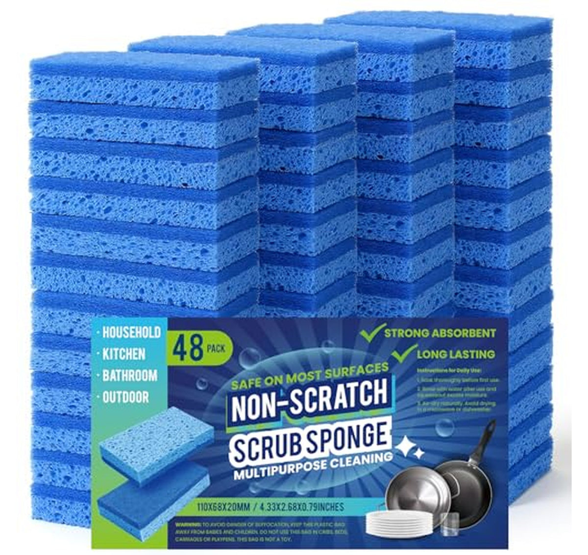 48 Count Non-Scratch Dual-Sided Kitchen Sponges