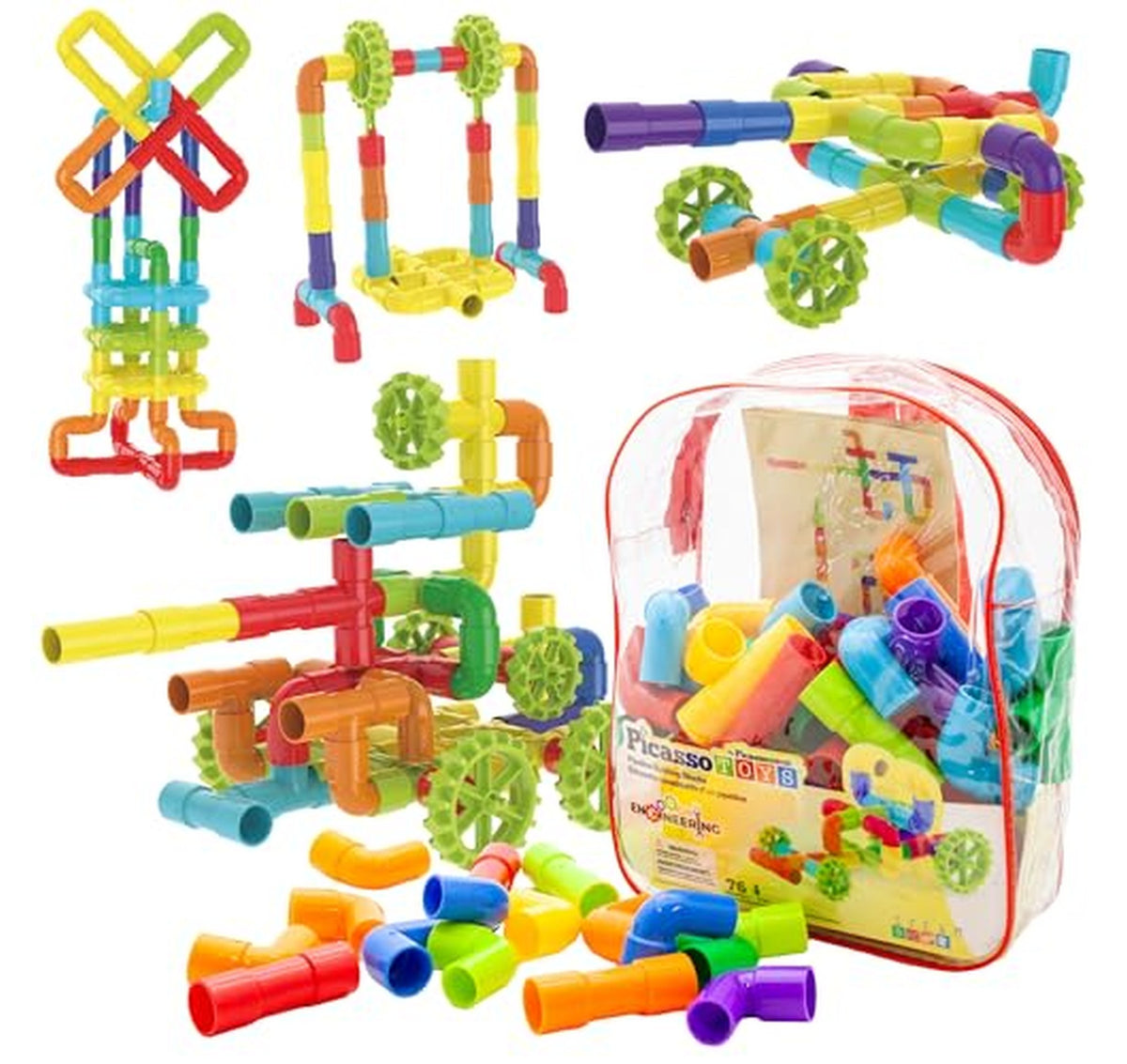 PicassoTiles 76 Piece STEM Pipe Building Tube Set