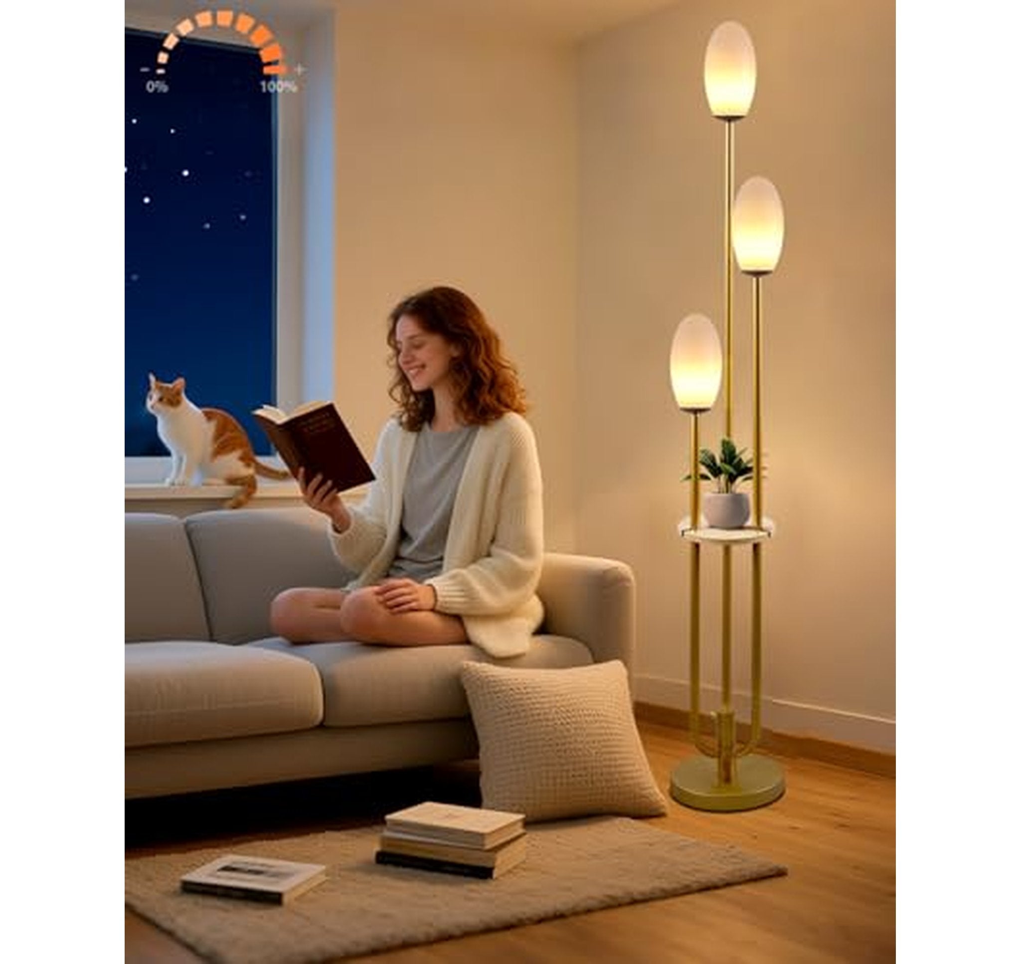 Dimmable Floor Lamp with Table and Heavy Base