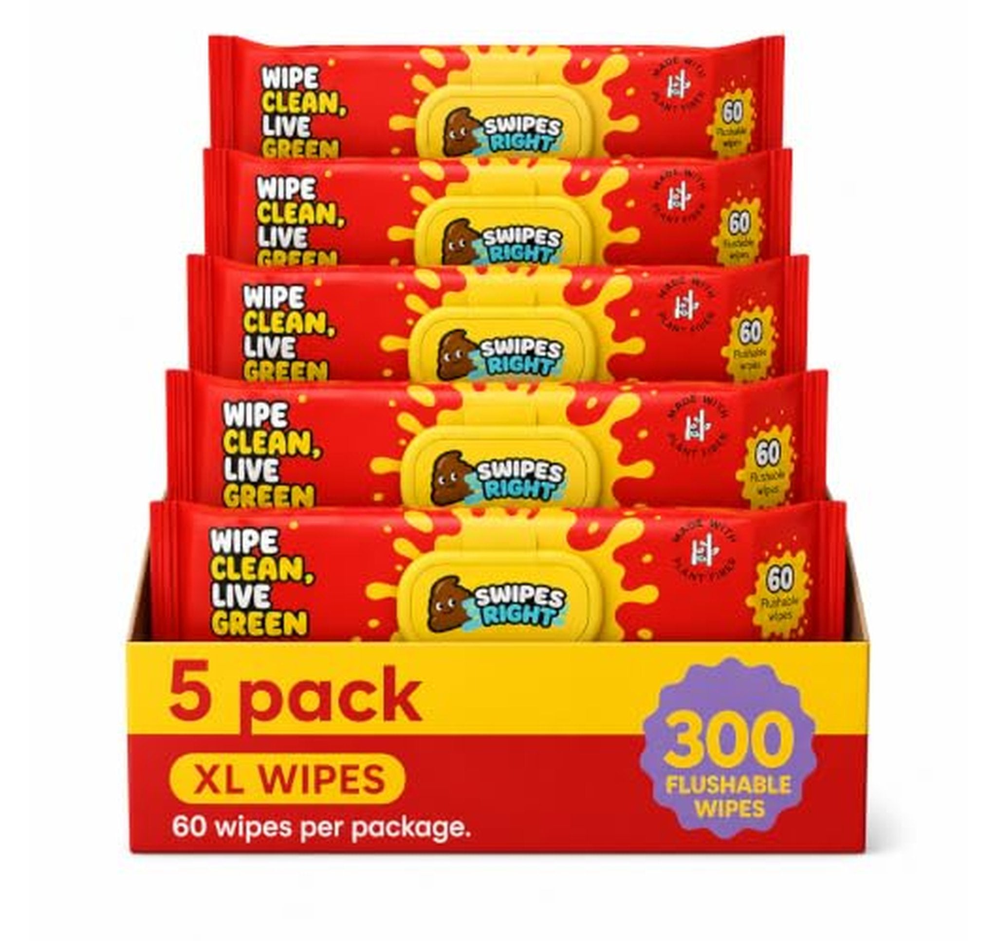 5 Pack Flushable Adult Wipes, 300 Count