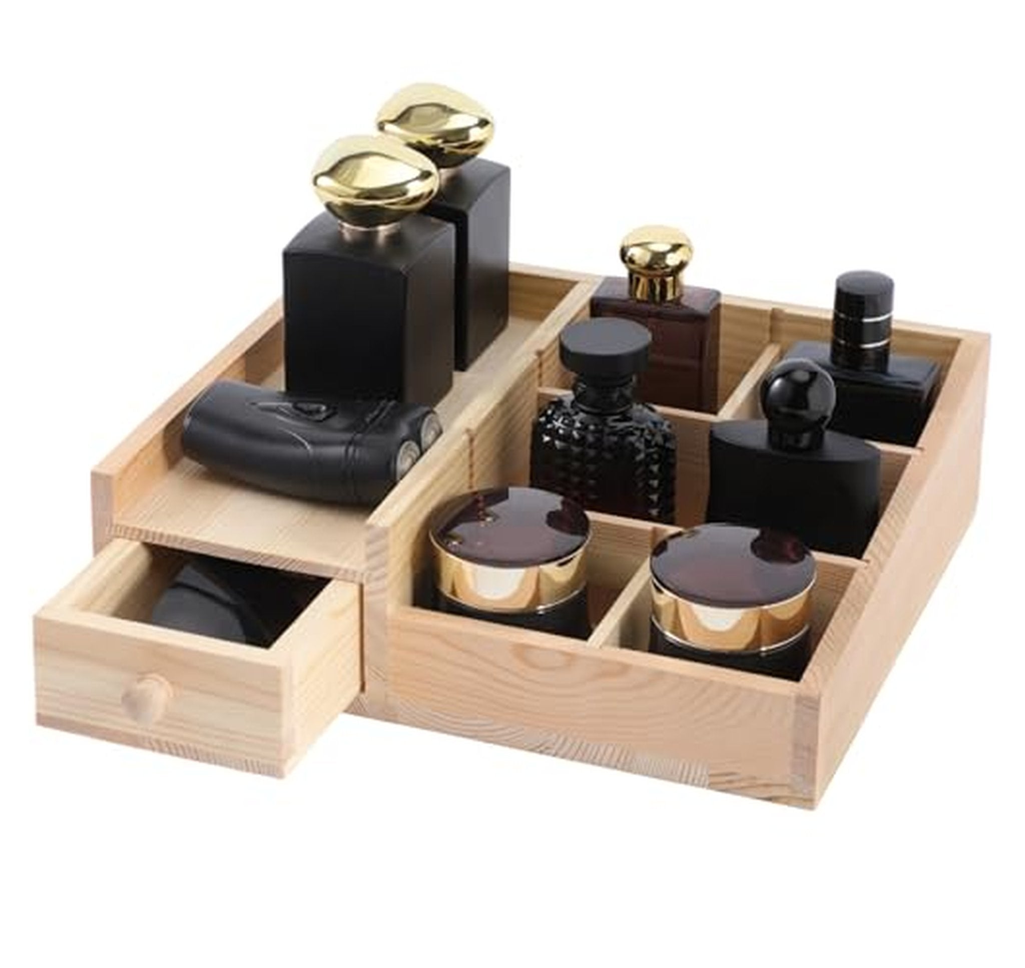 Adjustable Wooden Bathroom Countertop Cologne Organizer Stand