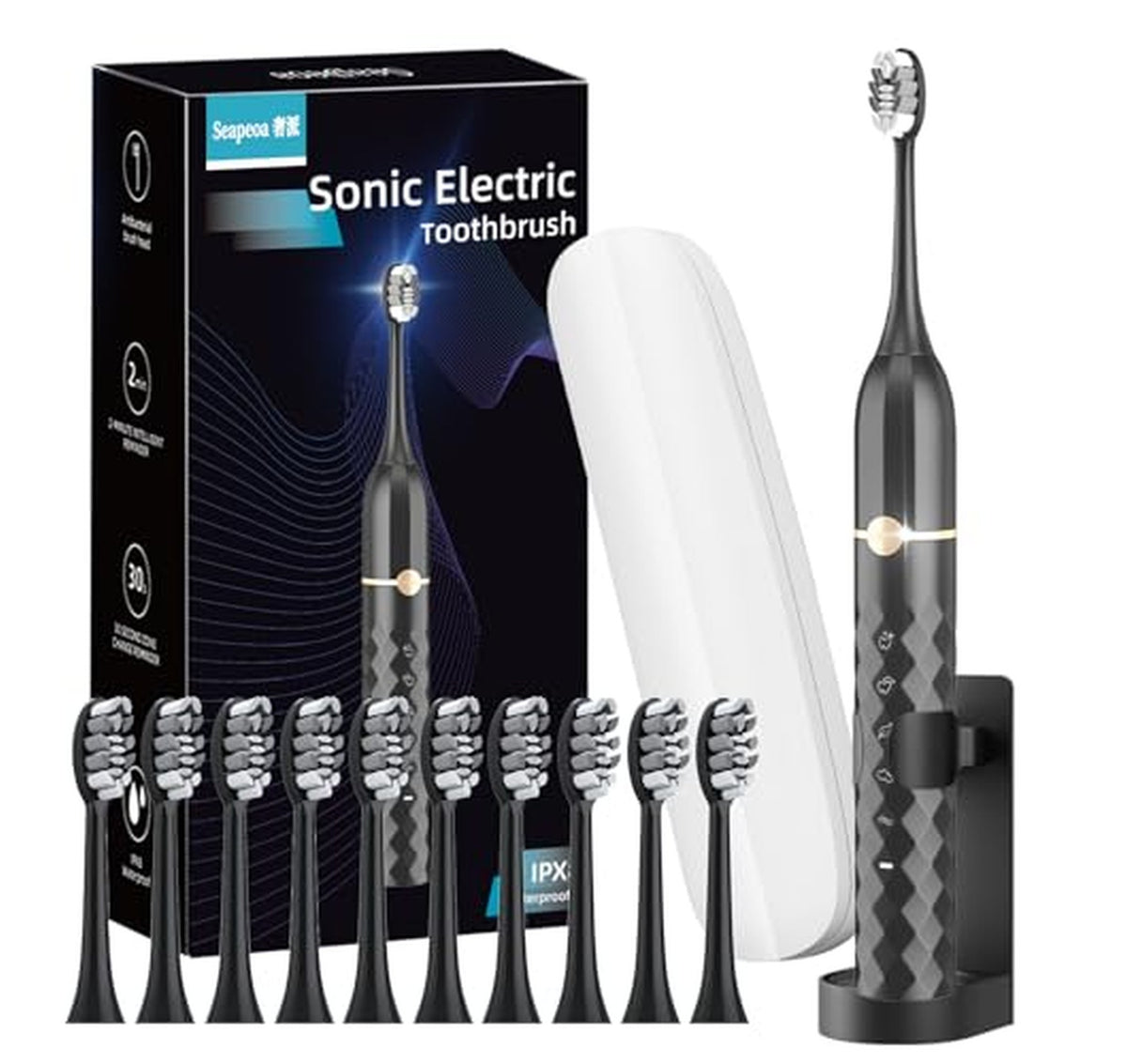 Rechargeable Sonic Electric Toothbrush with 10 Brush Heads