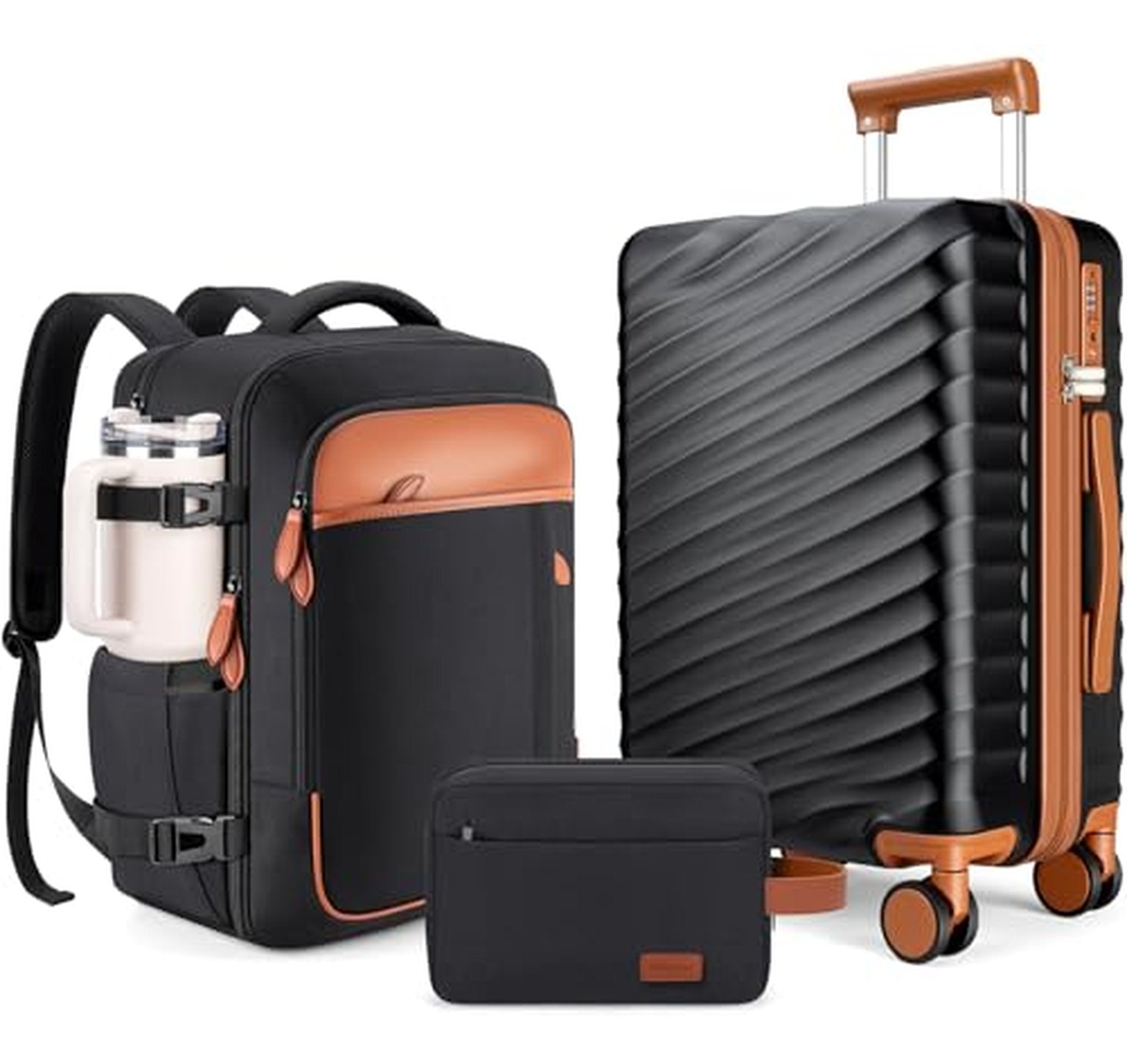 3 Piece Hardside Carry On Luggage Set with Backpack