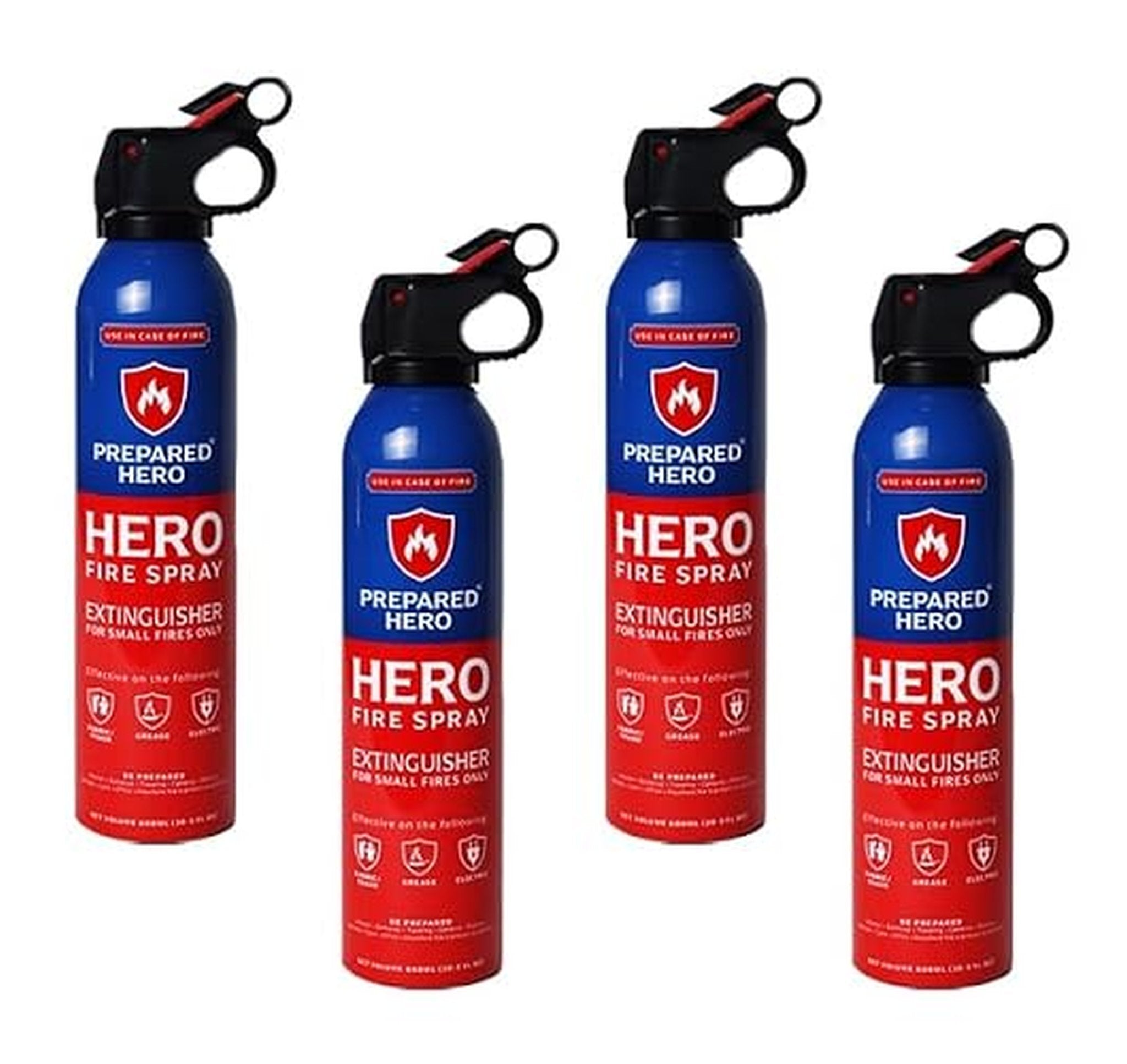 4 Pack Prepared Hero Fire Spray Mini Fire Extinguishers