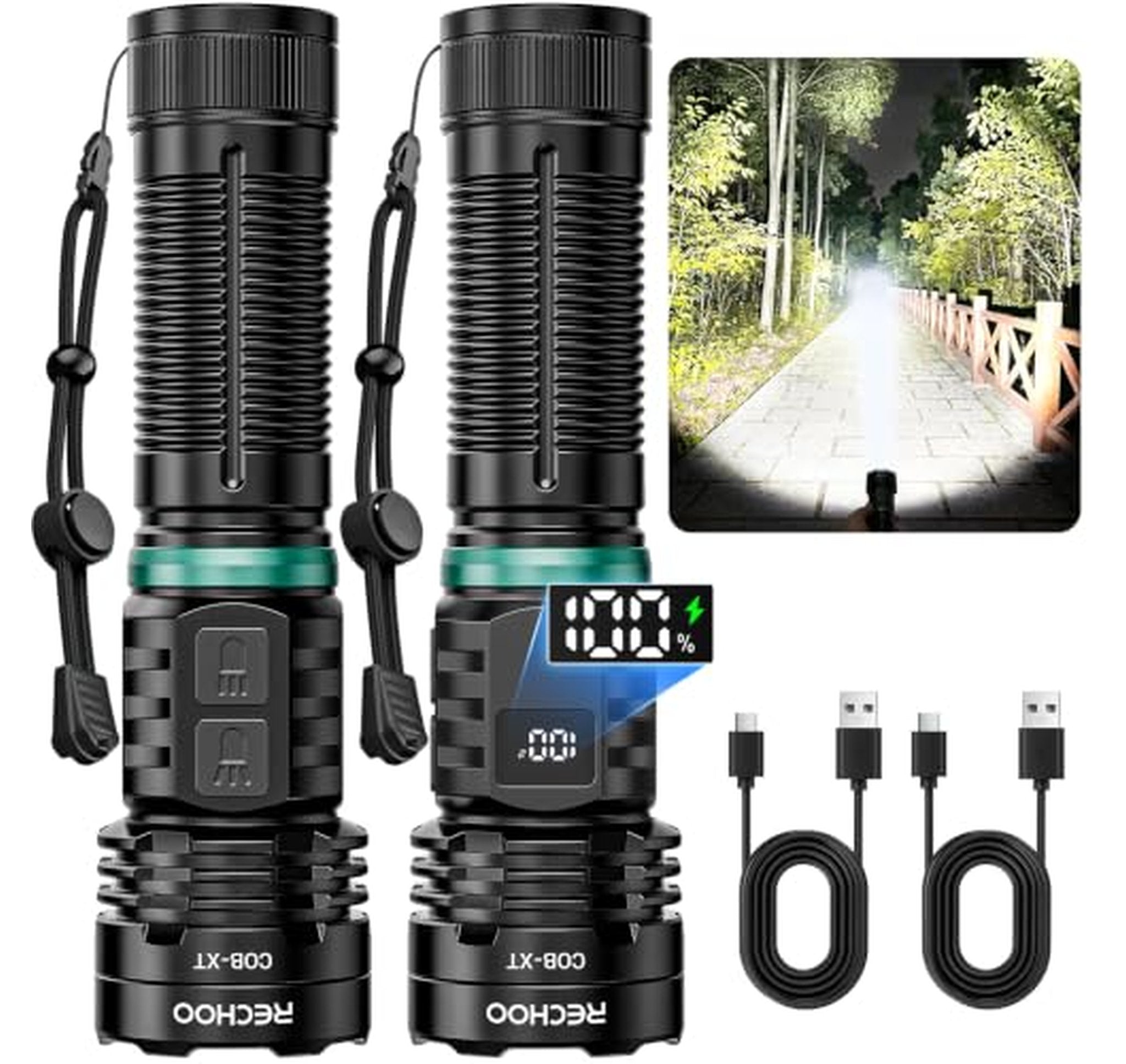 2 Pack Rechargeable High Lumen LED Flashlights