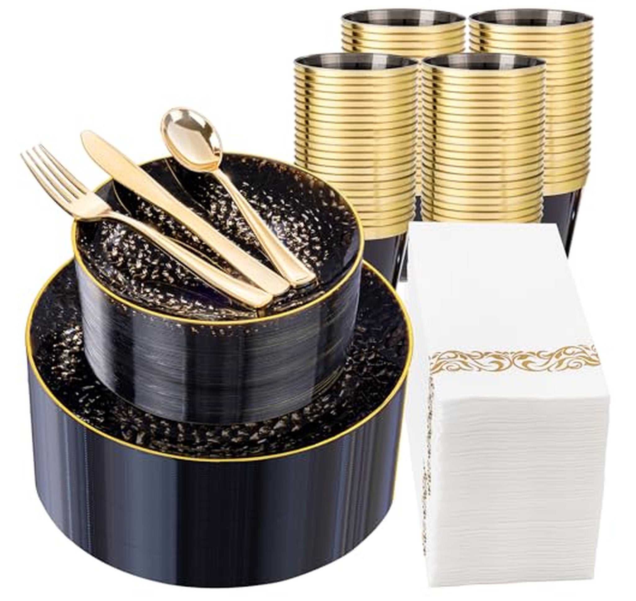 350 Piece Plastic Dinnerware Set with Silverware and Cups