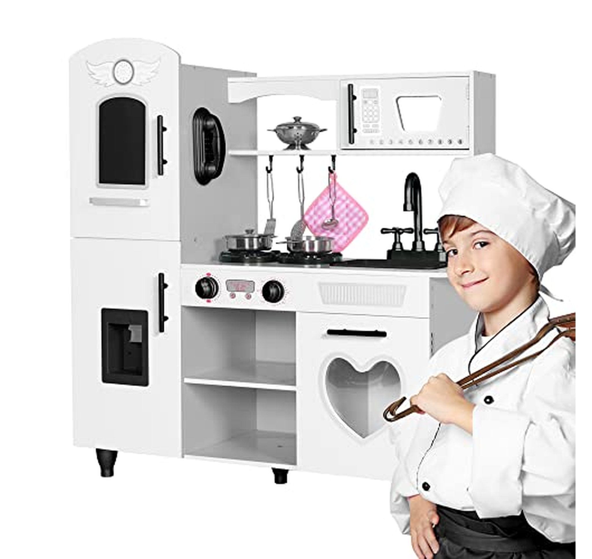 Wooden Kids Kitchen Playset with Lights and Sounds