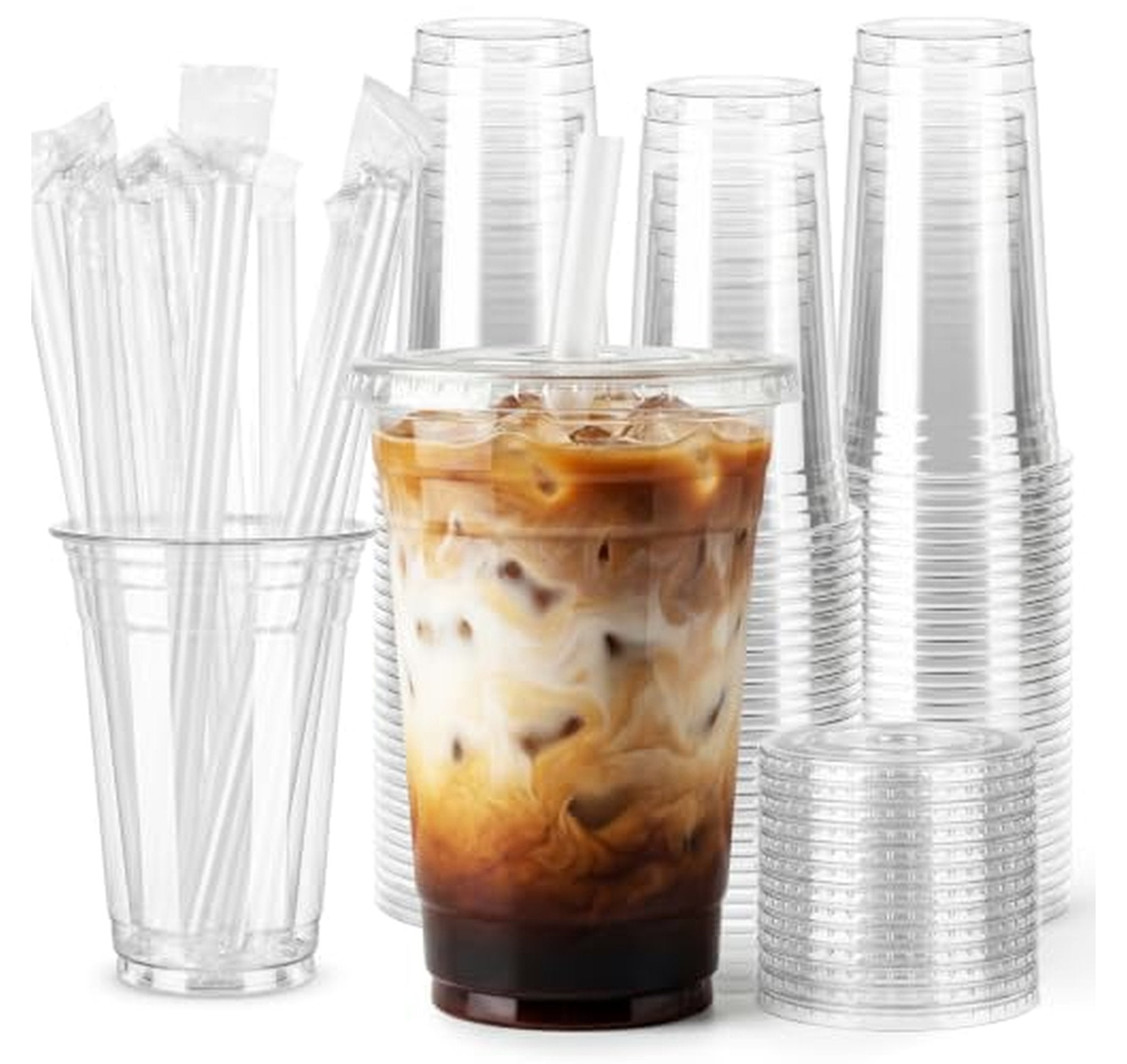 100 Pack 20 oz Disposable Plastic Cups with Lids