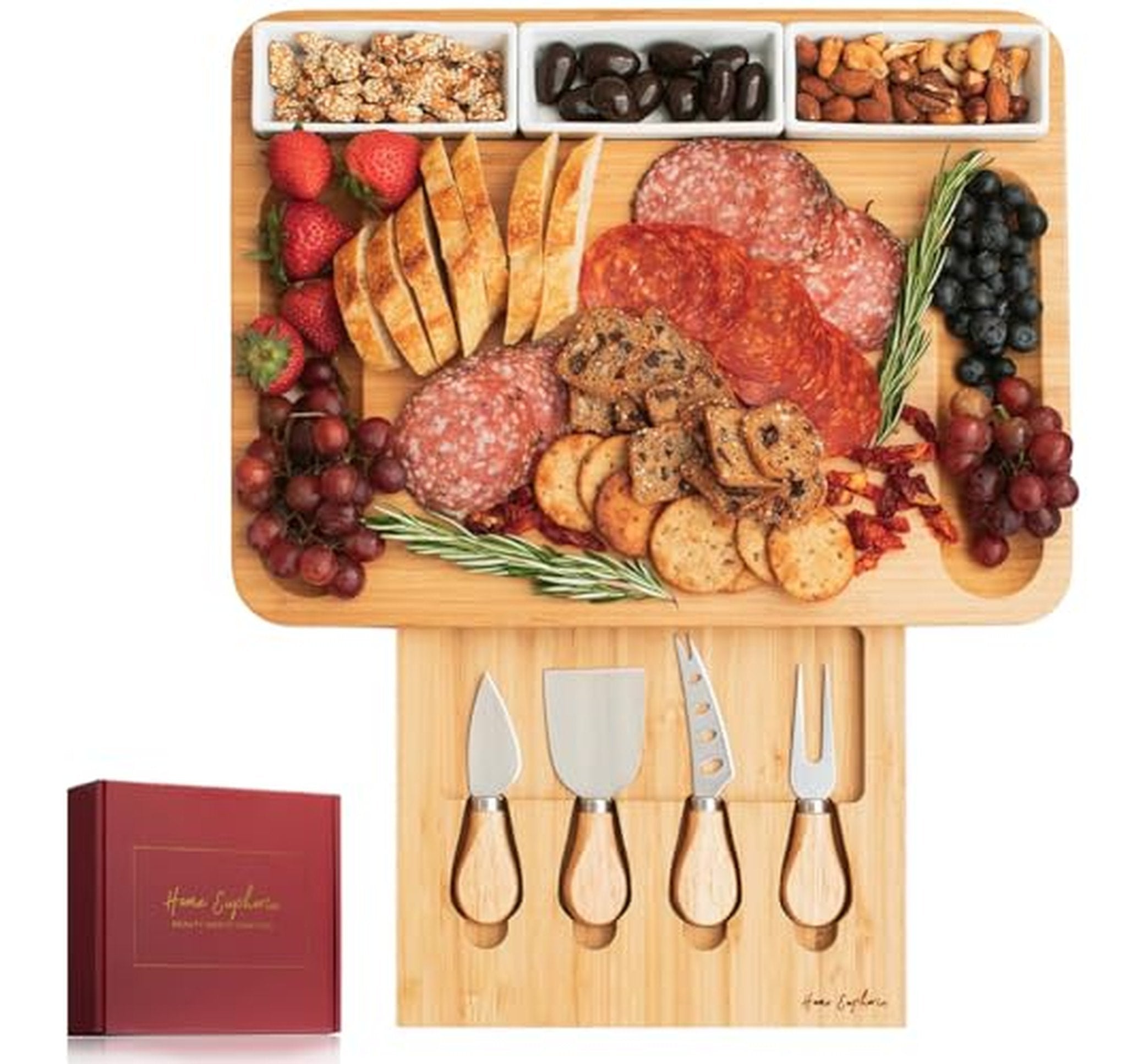 Large Bamboo Charcuterie Cheese Board and Knife Set