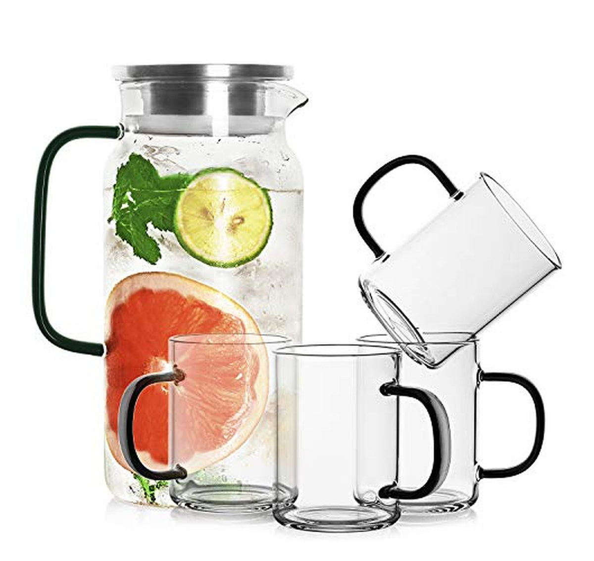 Glass Pitcher Set with 42oz Pitcher and 4 Mugs