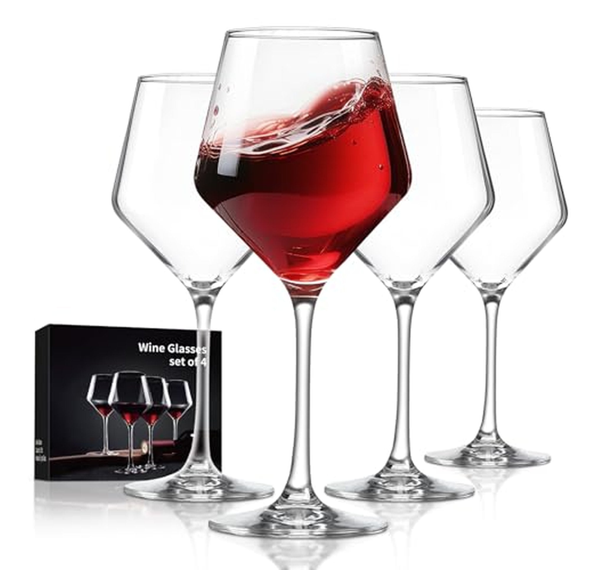 4 Pack Hand-Blown Crystal Wine Glasses 16oz