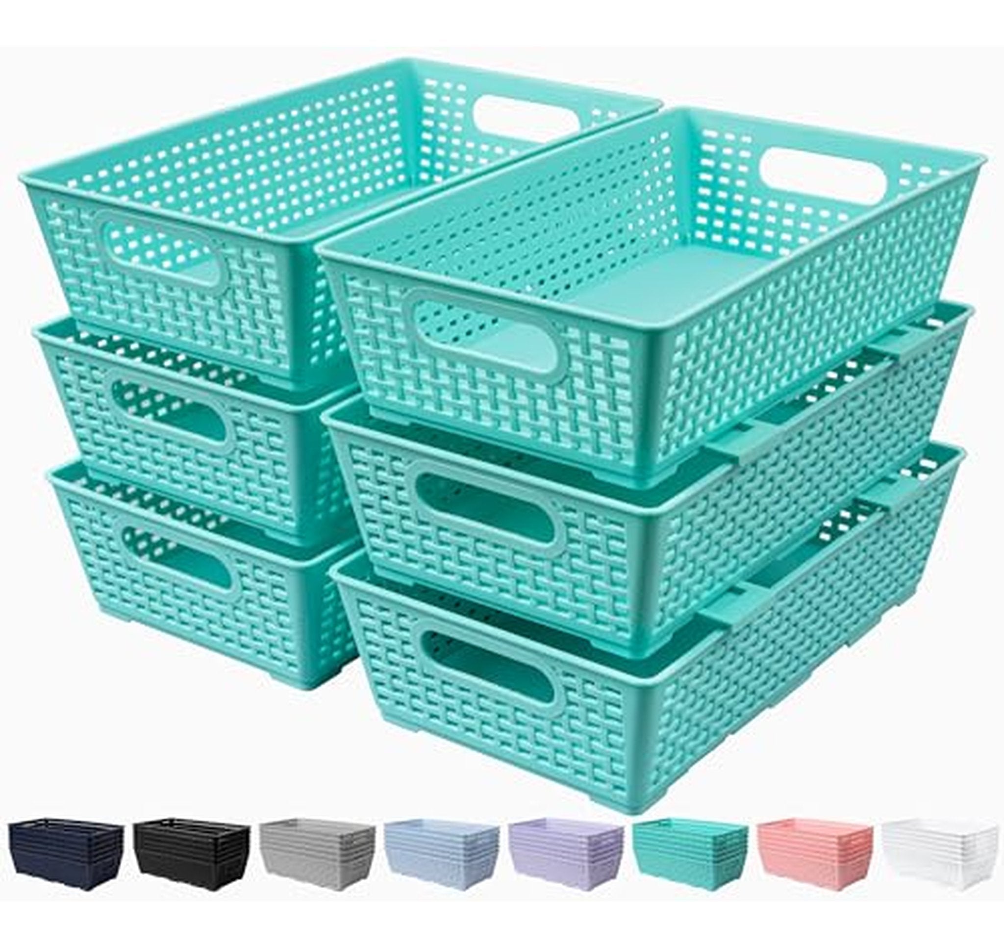 6 Pack Stackable Woven Plastic Storage Baskets