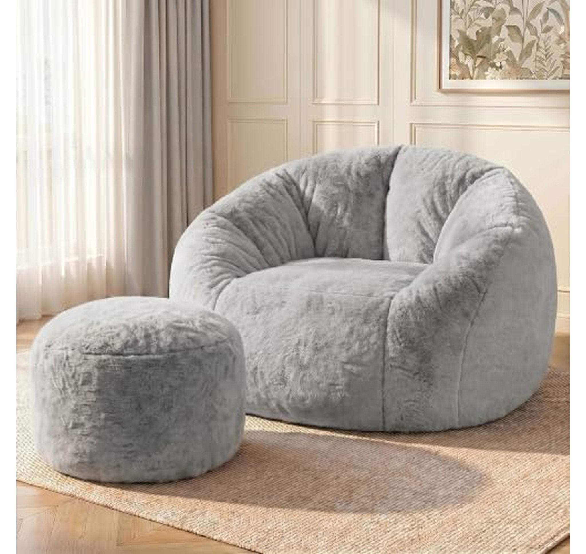 Shell-Shaped Bean Bag Chair with Ottoman