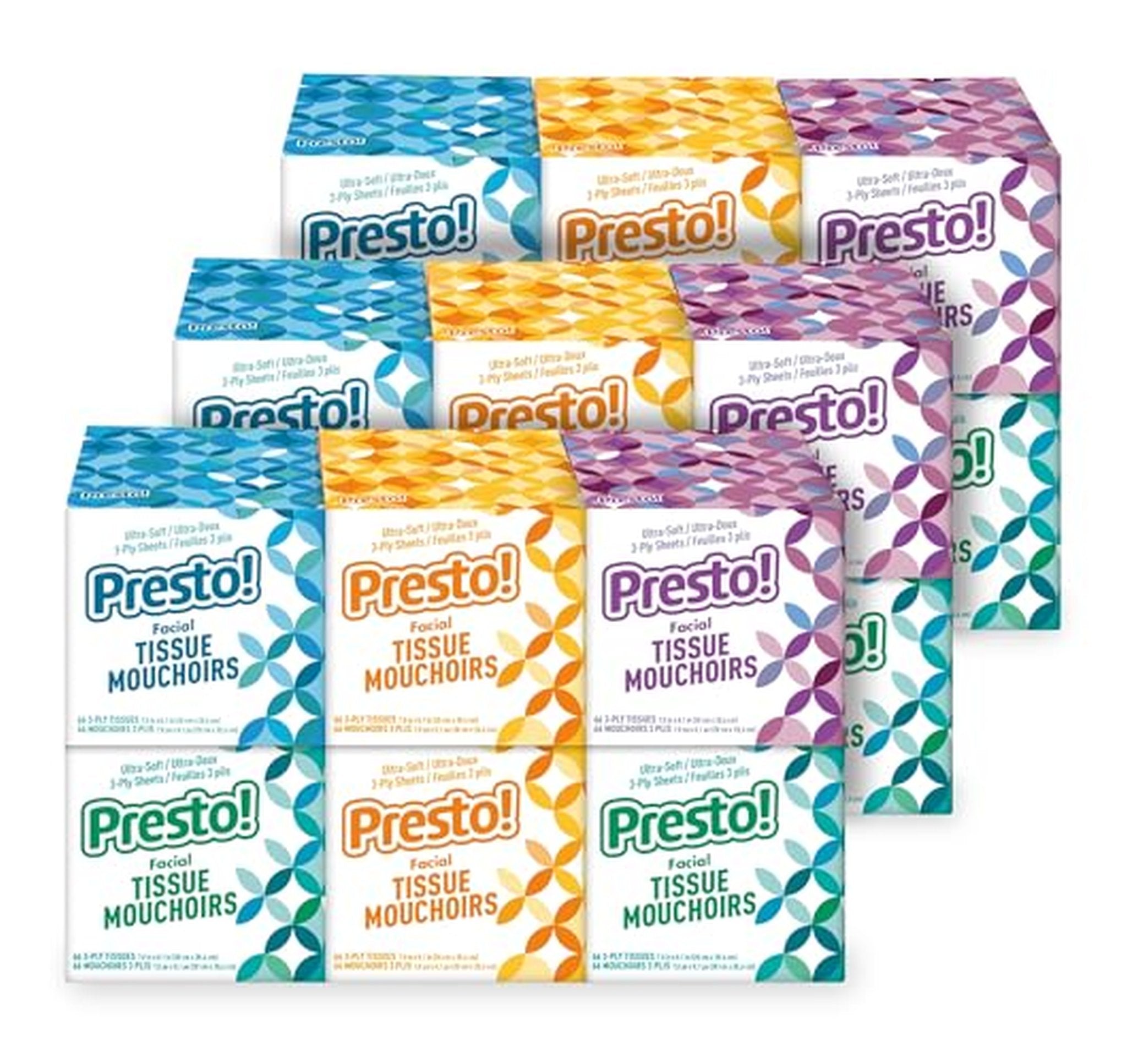18 Pack Presto! Ultra Soft 3-Ply Facial Tissues