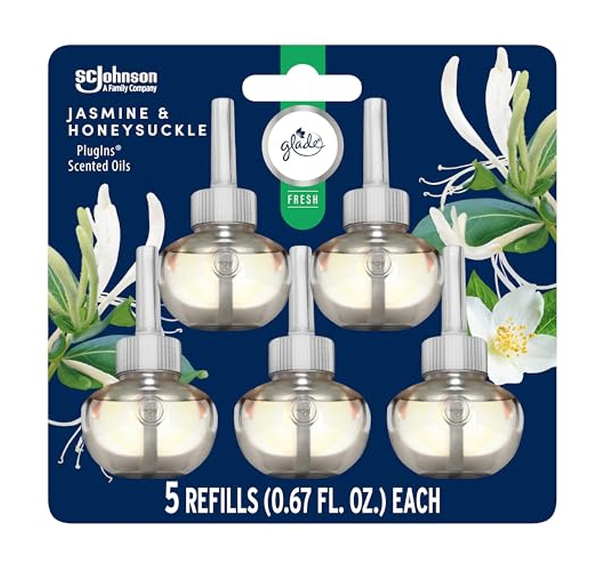 5 Pack Glade PlugIns Jasmine Honeysuckle Oil Refills