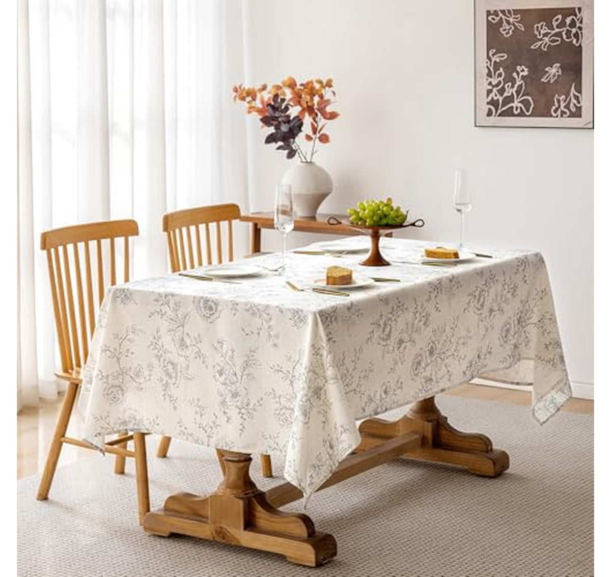 55 x 120 Inch Floral Linen Oval Tablecloth