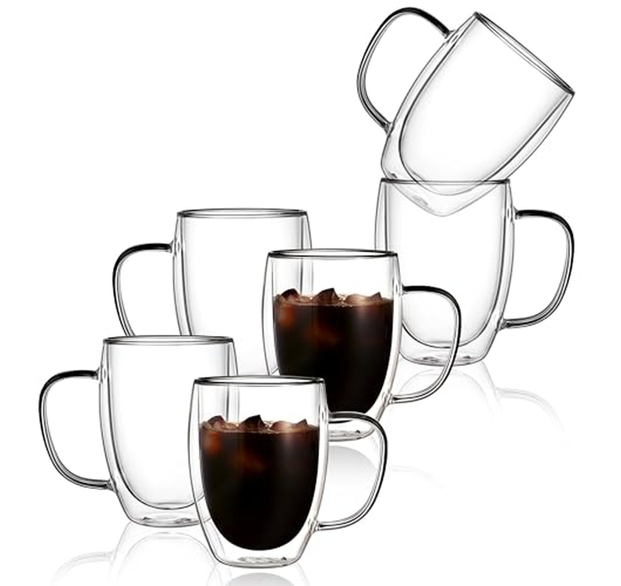 6 Pack Double Wall Insulated Glass Coffee Mugs 12oz
