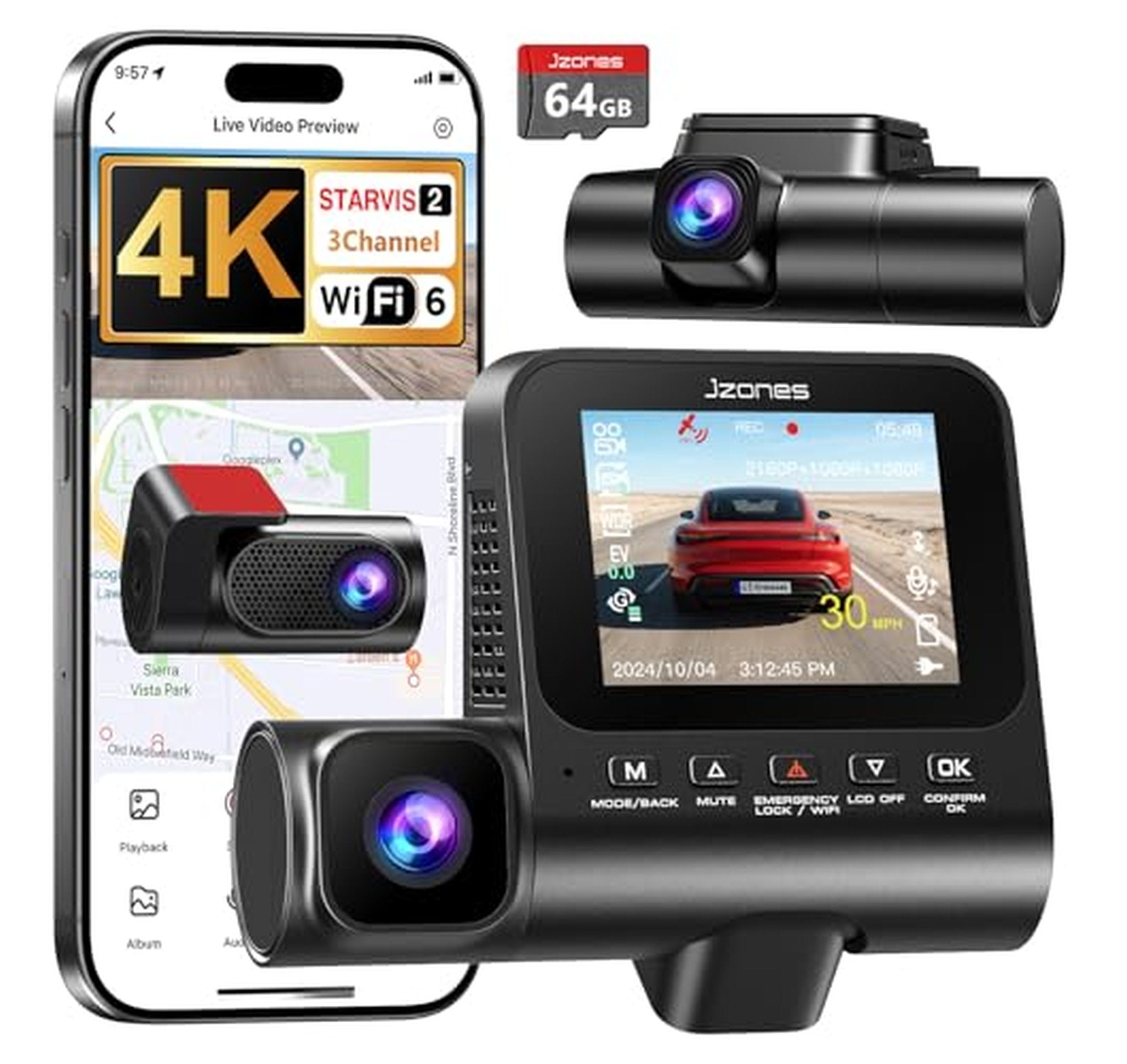 4K 3-Channel Dash Cam with GPS and Parking Mode