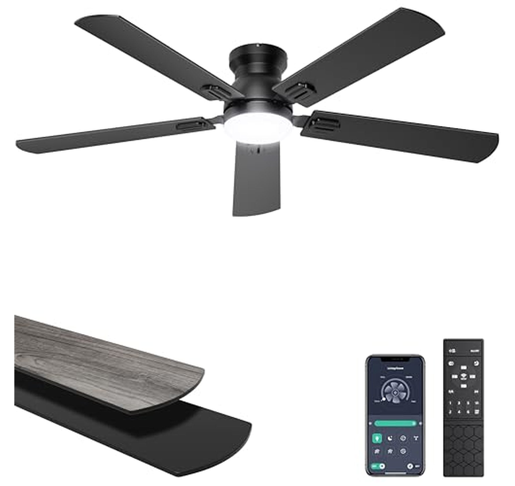 52-Inch Flush Mount Ceiling Fan with Light