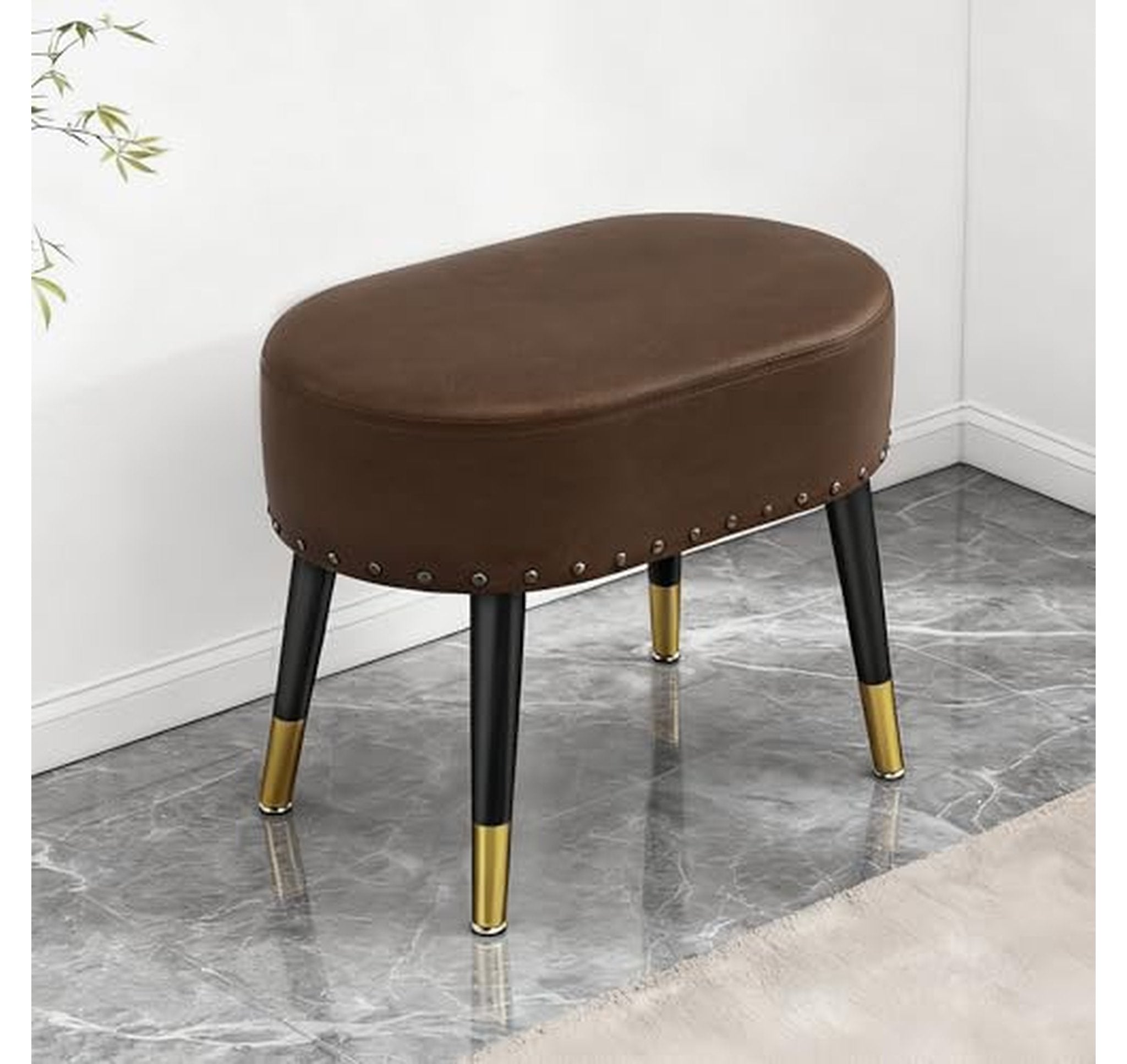Vintage Leather Vanity Stool Chair Footrest