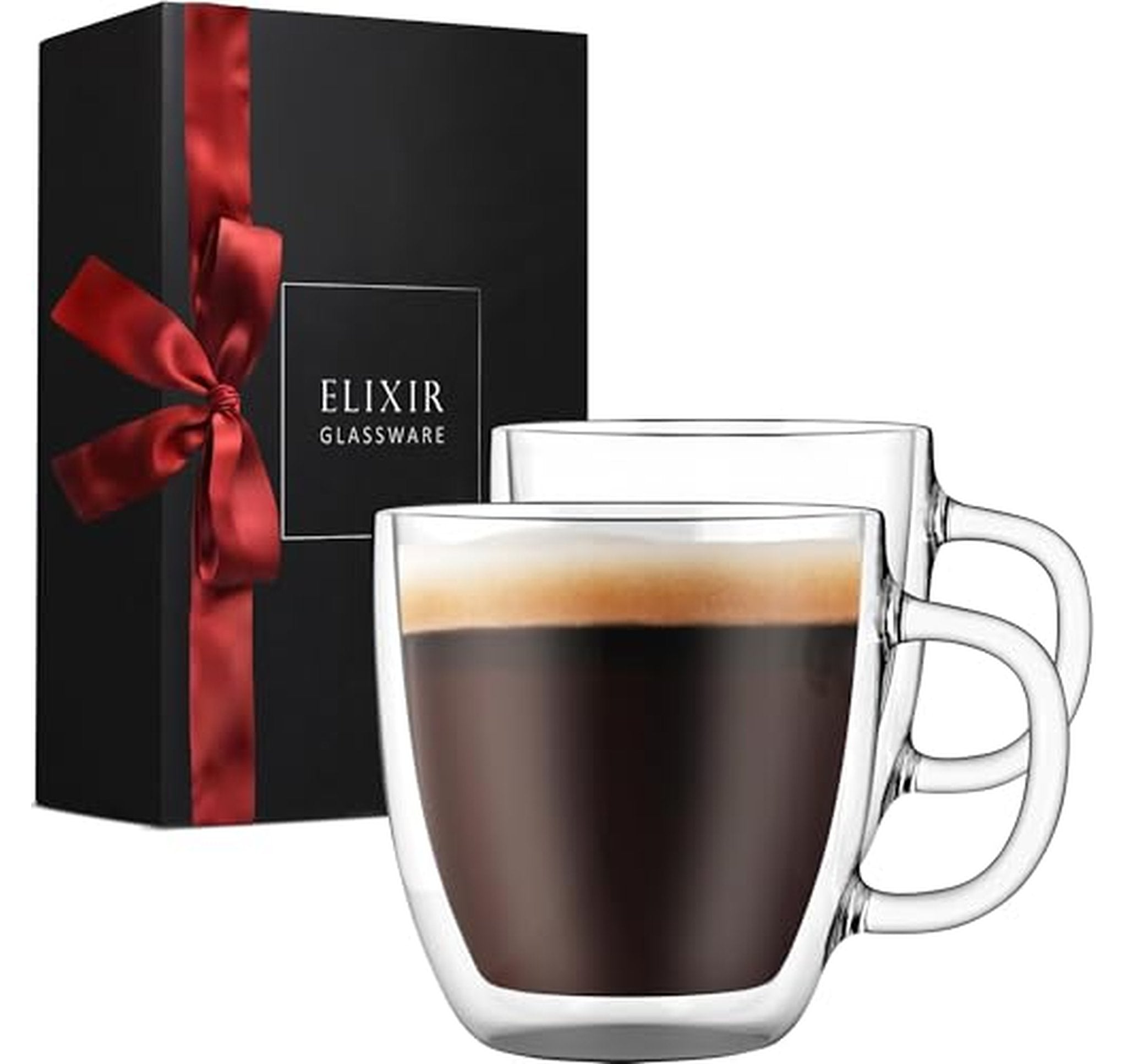 2 Pack Double Wall Insulated Glass Coffee Mugs 16oz