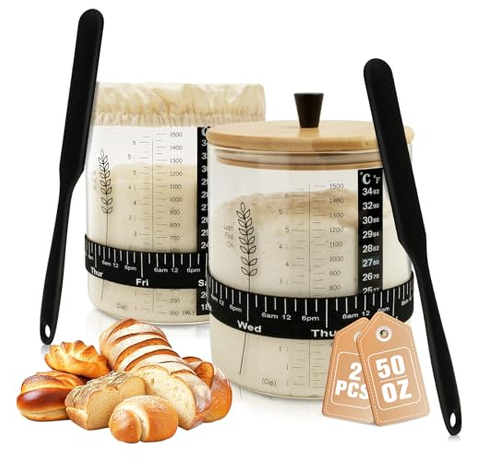 2 Pack 50oz Sourdough Starter Jars Kit