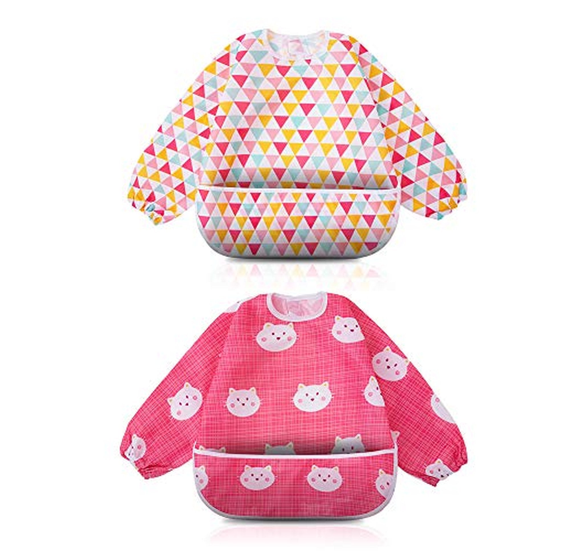 2 Pack Waterproof Long Sleeve Baby Feeding Bibs