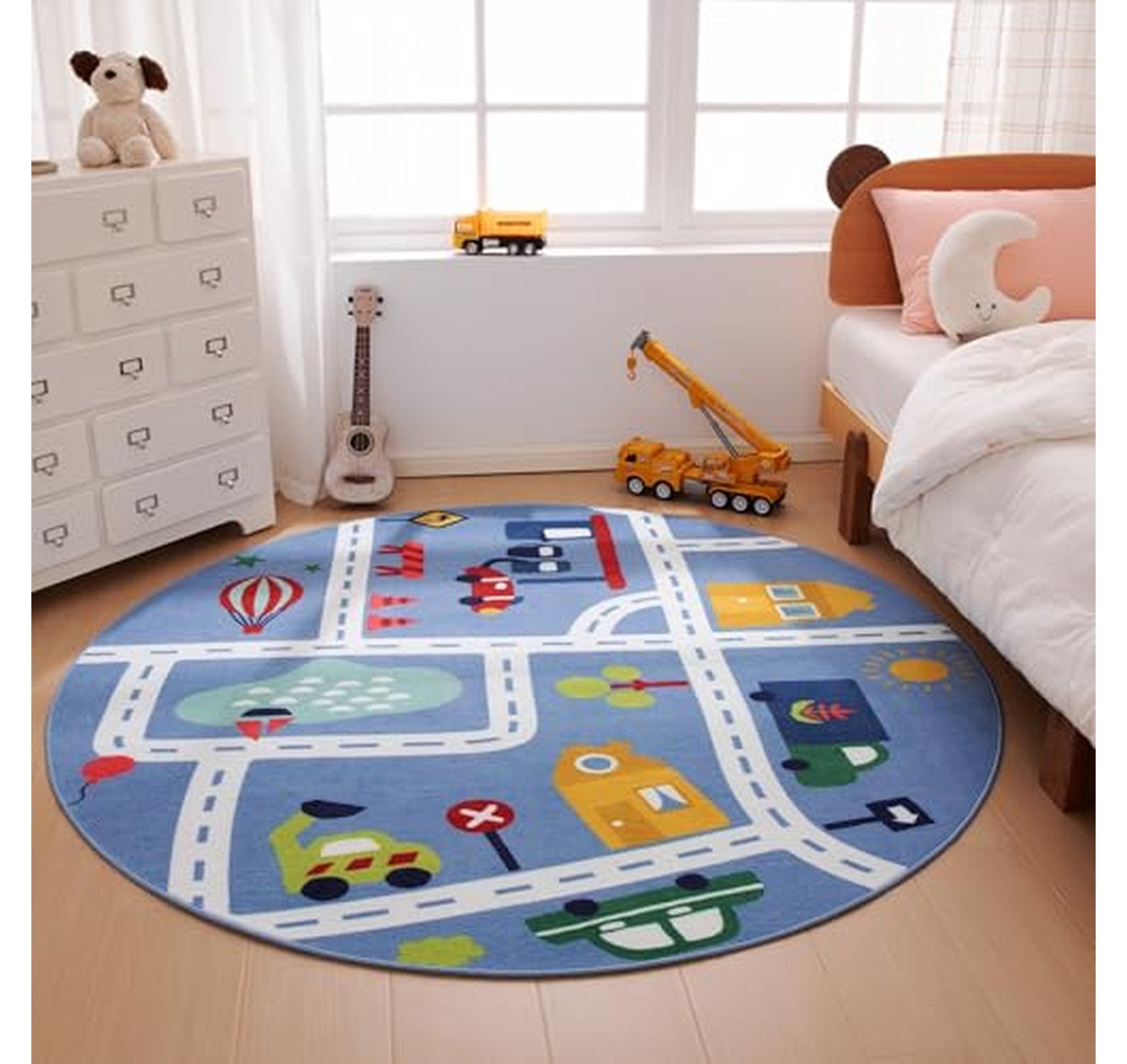 Amazon Basics Kids Washable Round City Road Rug